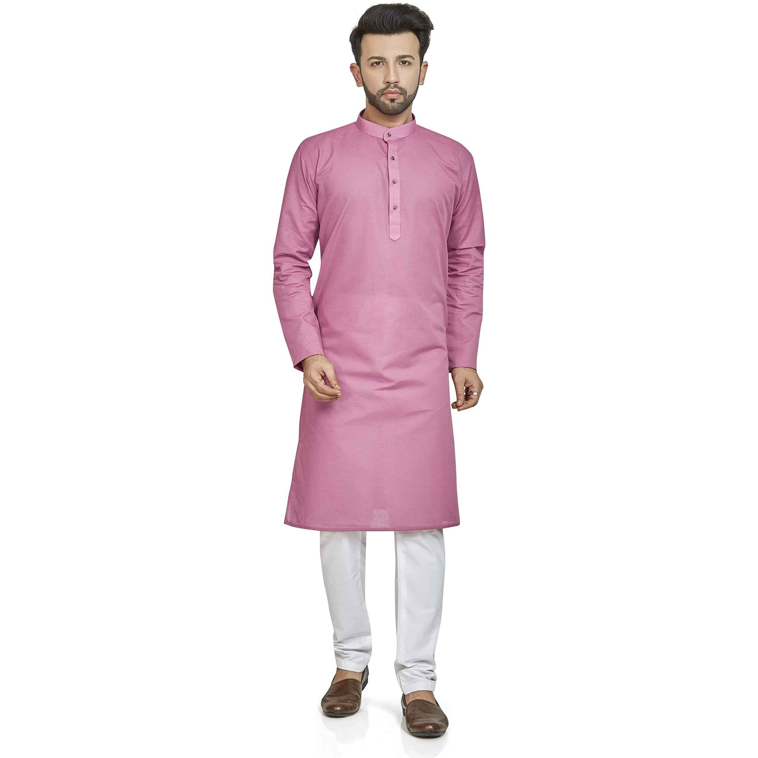 Be Active Men's Traditional Solid Full Sleeves Kurta || Cotton Kurta For Men || Men Kurta For Wedding || Kurta For Men (Rfsk0002 13-Xl...) Pink