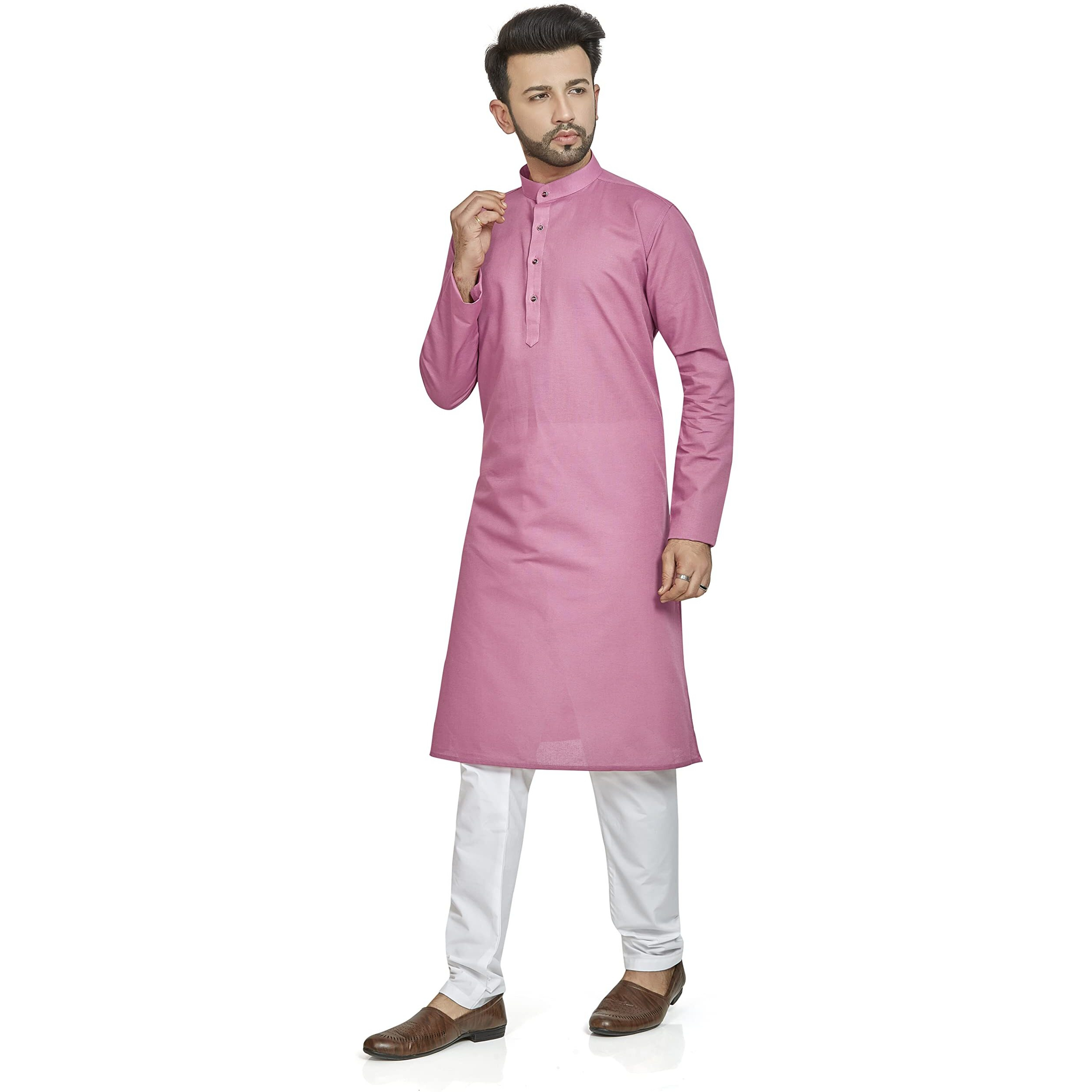Be Active Men's Traditional Solid Full Sleeves Kurta || Cotton Kurta For Men || Men Kurta For Wedding || Kurta For Men (Rfsk0002 13-Xl...) Pink