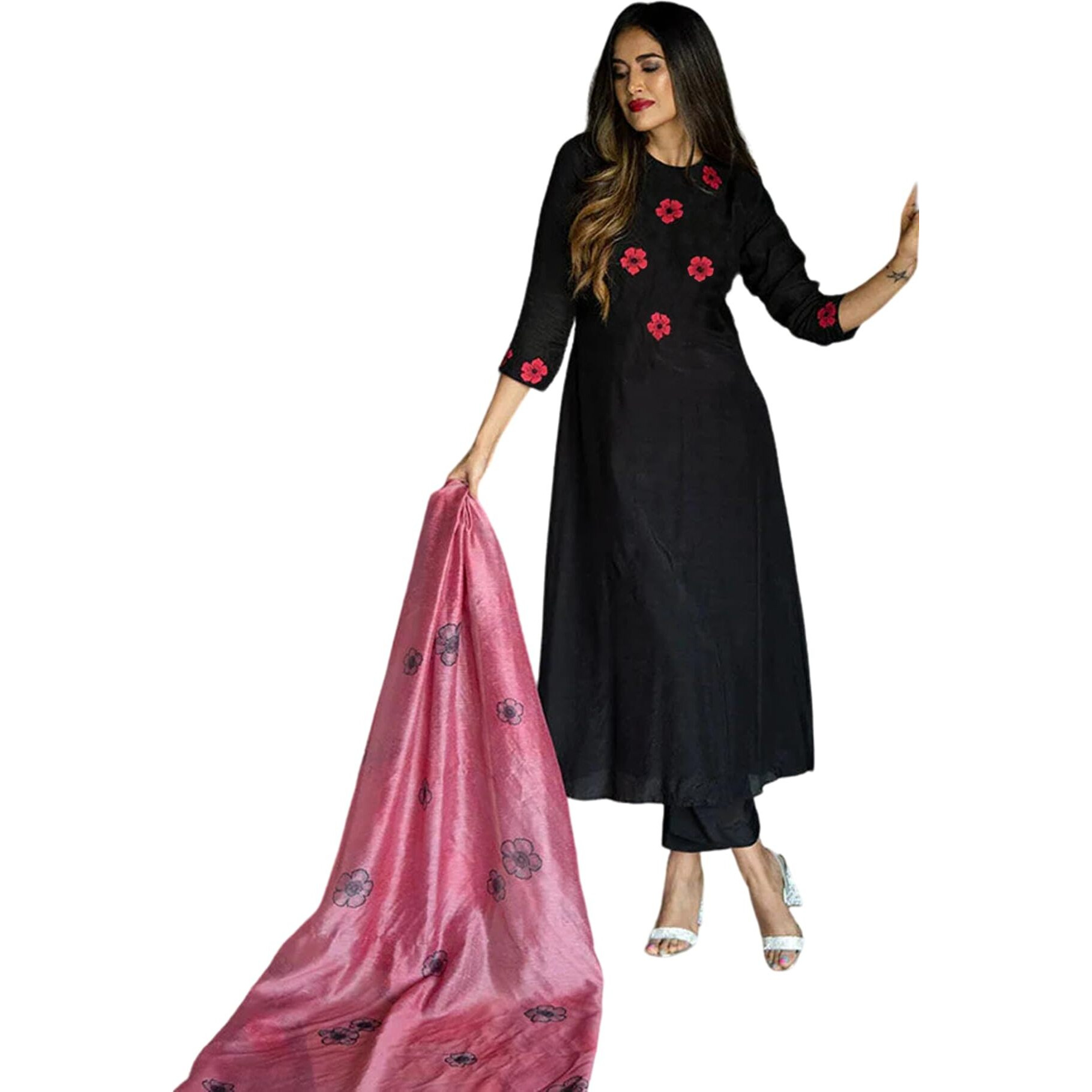 Fabnex Kurta Set For Women | Embroidered Women Kurta Set With Pant | Stylish Kurti Pant Set | Kurta Sets For Women (K-84) (In, Alpha, 2Xl, Regular, Black)
