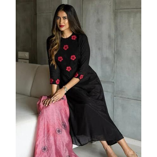 Fabnex Kurta Set For Women | Embroidered Women Kurta Set With Pant | Stylish Kurti Pant Set | Kurta Sets For Women (K-84) (In, Alpha, 2Xl, Regular, Black)