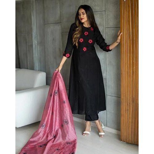 Fabnex Kurta Set For Women | Embroidered Women Kurta Set With Pant | Stylish Kurti Pant Set | Kurta Sets For Women (K-84) (In, Alpha, 2Xl, Regular, Black)