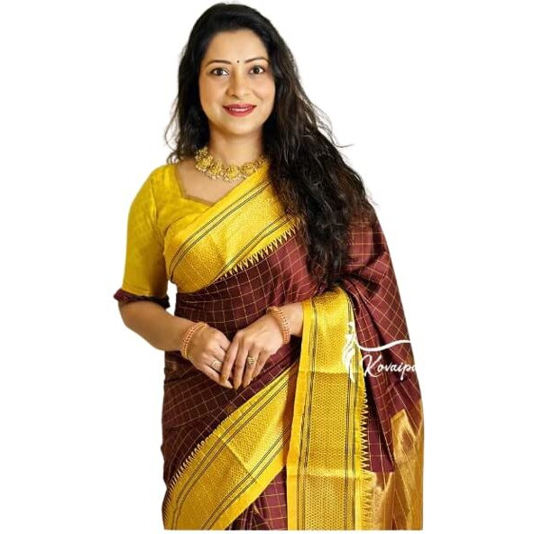 Flosive Women's Present Banarasi Soft Lichi Silk Saree Beautiful Jacquard Rich Pallu Design Work Zari Woven Kanjivaram Silk Style Saree With Soft Lichi Silk Blouse Piece Ayn Royal Mix (Yellow).
