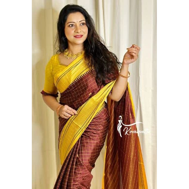Flosive Women's Present Banarasi Soft Lichi Silk Saree Beautiful Jacquard Rich Pallu Design Work Zari Woven Kanjivaram Silk Style Saree With Soft Lichi Silk Blouse Piece Ayn Royal Mix (Yellow).