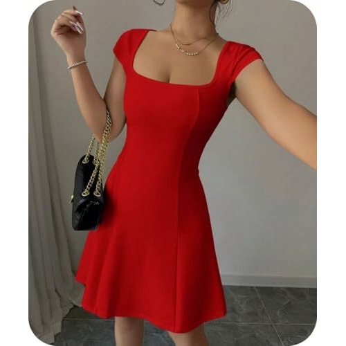 Greciilooks Dresses | Knee Lenght | Bodycon Women Dress | Summer Beach Wear | One Peice Dress For Women (In, Alpha, S, Red)