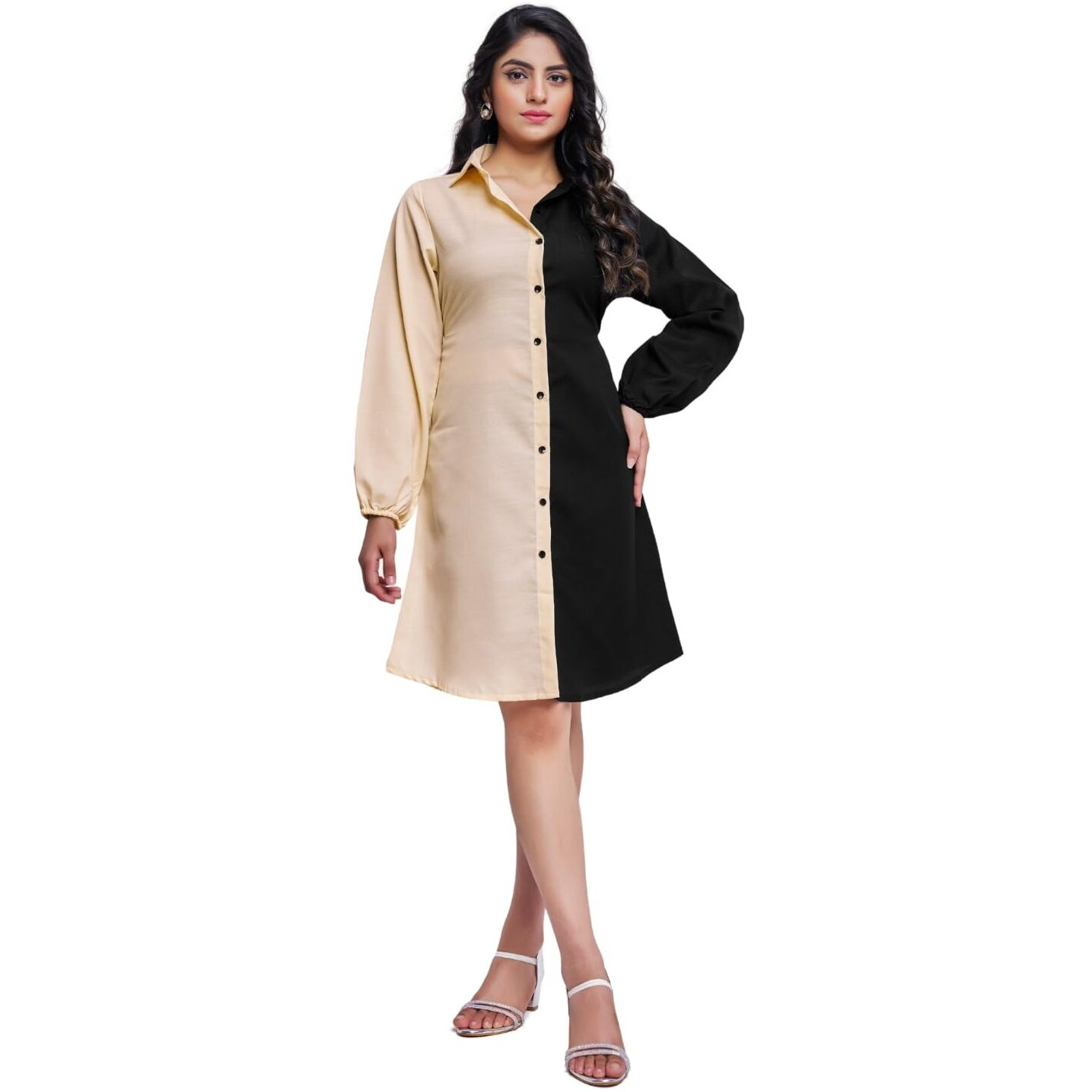 Greciilooks Women Rayon Casual Regular Fit Western Dress (Coffe Brown, Small)