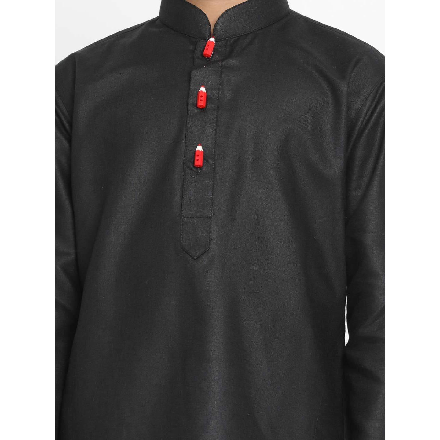 Jbn Creation Boys' Black Cotton Blend Kurta Pyjama And Cap Set