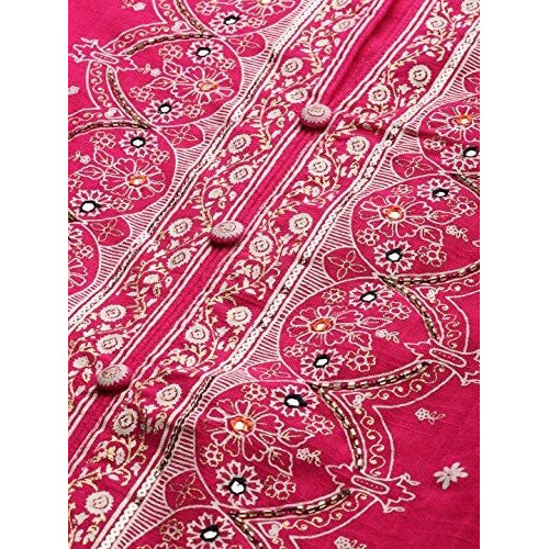 Ishin Women's Cotton Pink Zari Embellished Anarkali Kurta