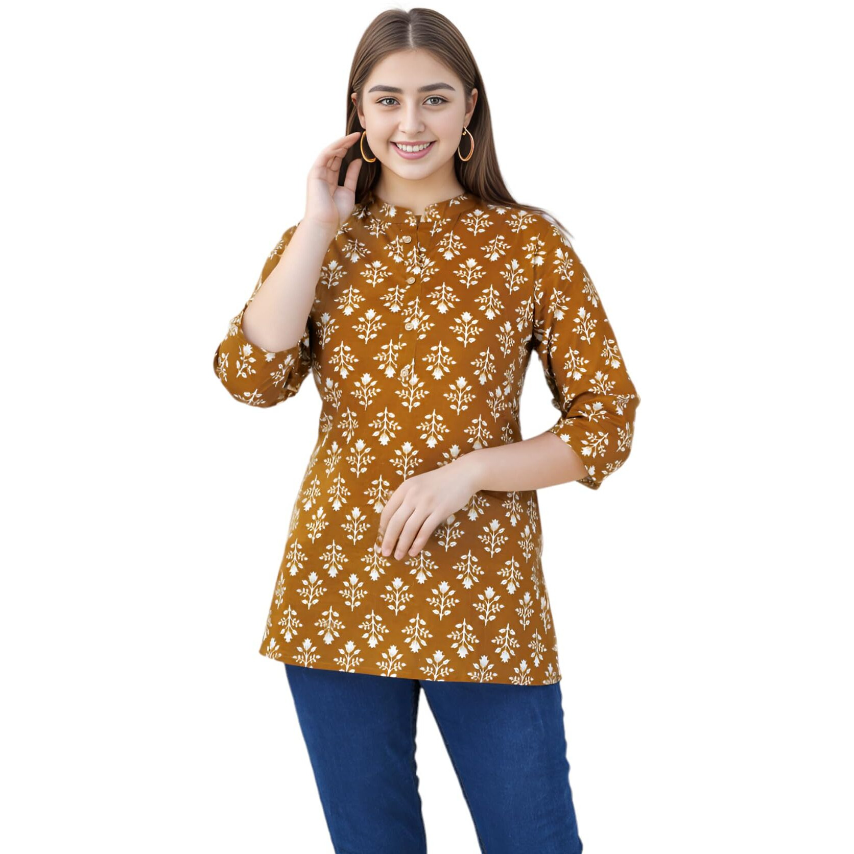 Jikonet Women's Regular Straight Short Kurti/Kurta - 517, (X-Large, Khaki)