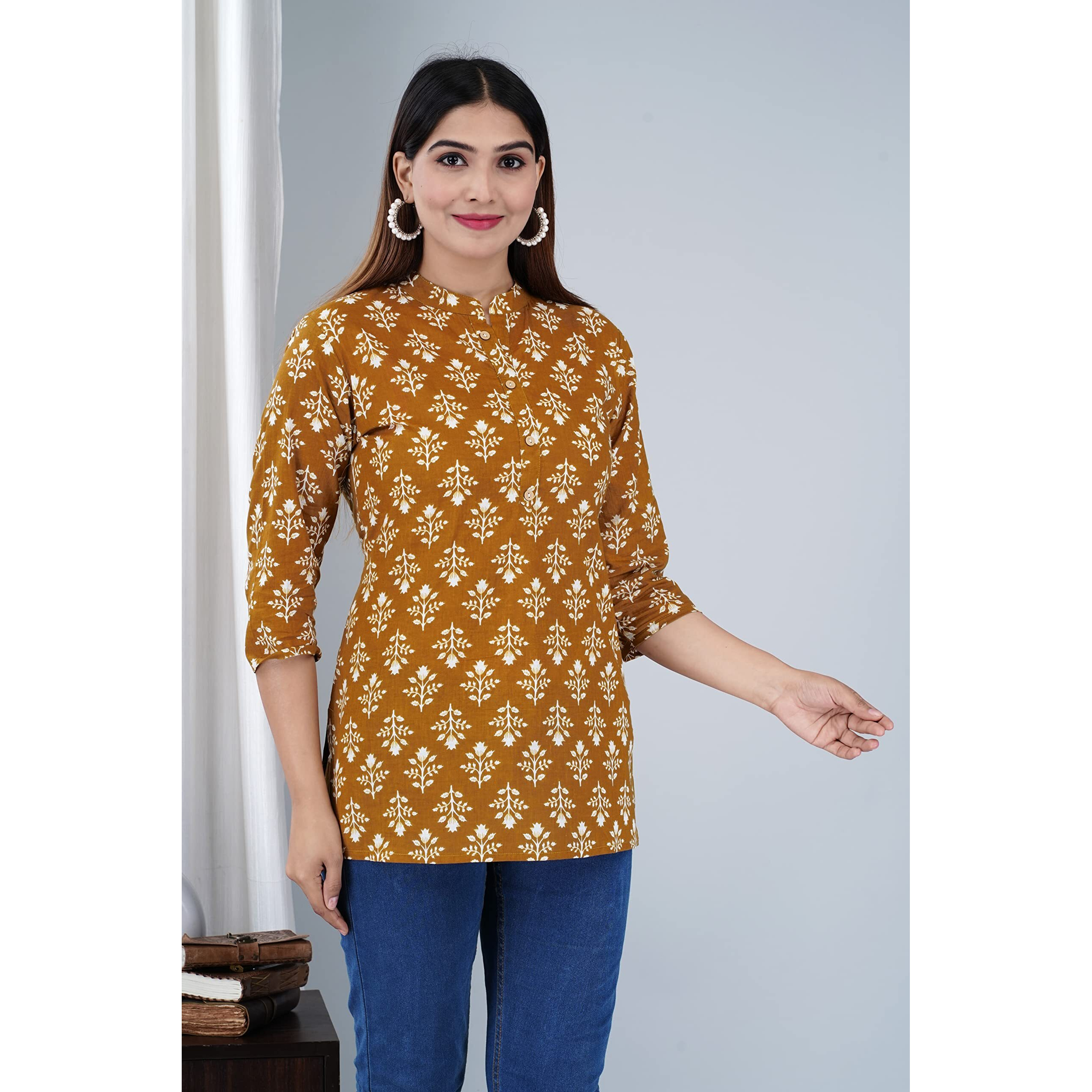 Jikonet Women's Regular Straight Short Kurti/Kurta - 517, (X-Large, Khaki)