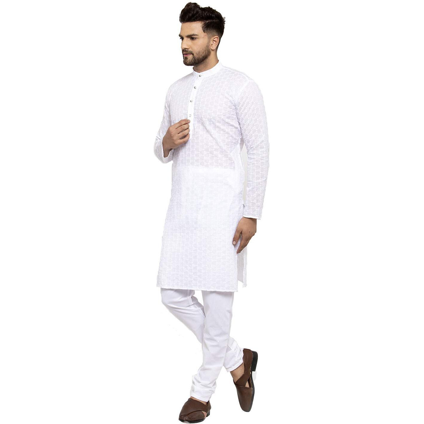 Jompers Men's Chicken Cotton Kurta Pyjama. (White, Xl)