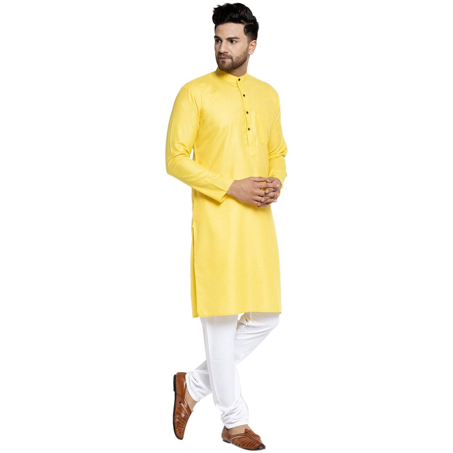 Jompers Men's Cotton Kurta Payjama Set. (Lemon,Xl)
