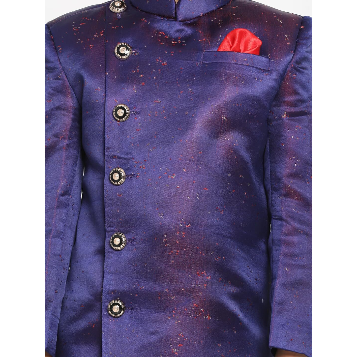 Jbn Creation Boys' Blue And Maroon Silk Blend Indowestern Sherwani And Dhoti Set (B246)
