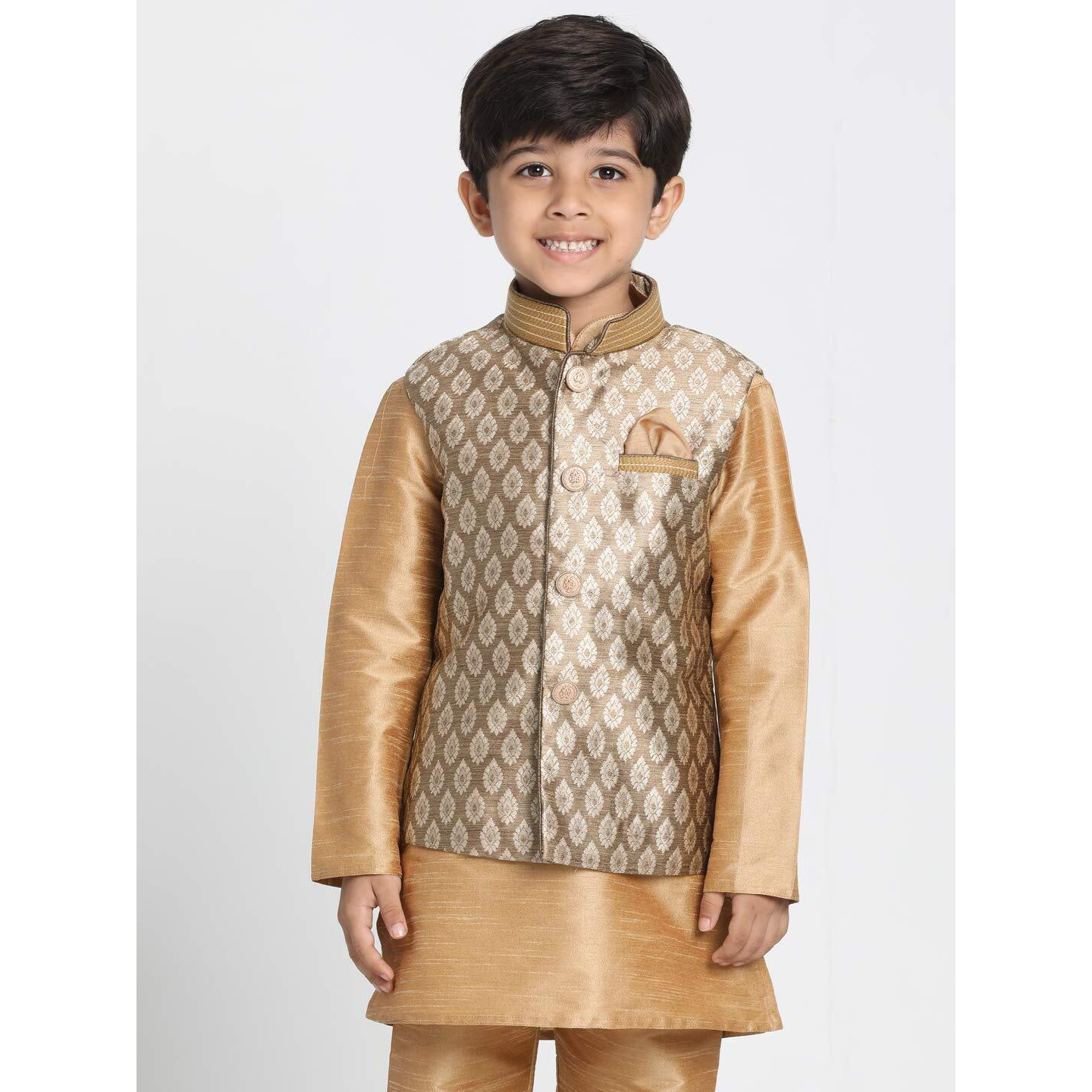 Jbn Creation Boys' Gold Silk Blend Nehru Jacket (Vasbj025Go, For 4-5 Years)