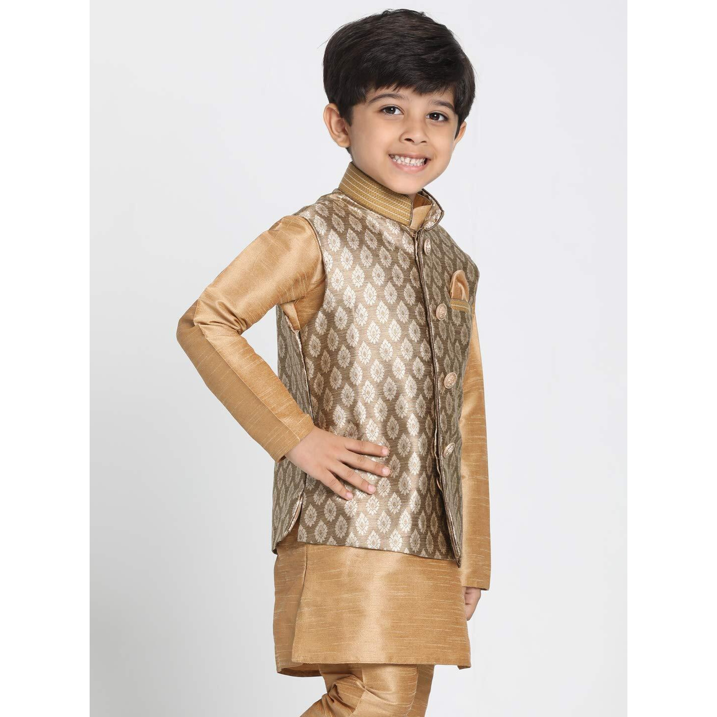 Jbn Creation Boys' Gold Silk Blend Nehru Jacket (Vasbj025Go, For 4-5 Years)