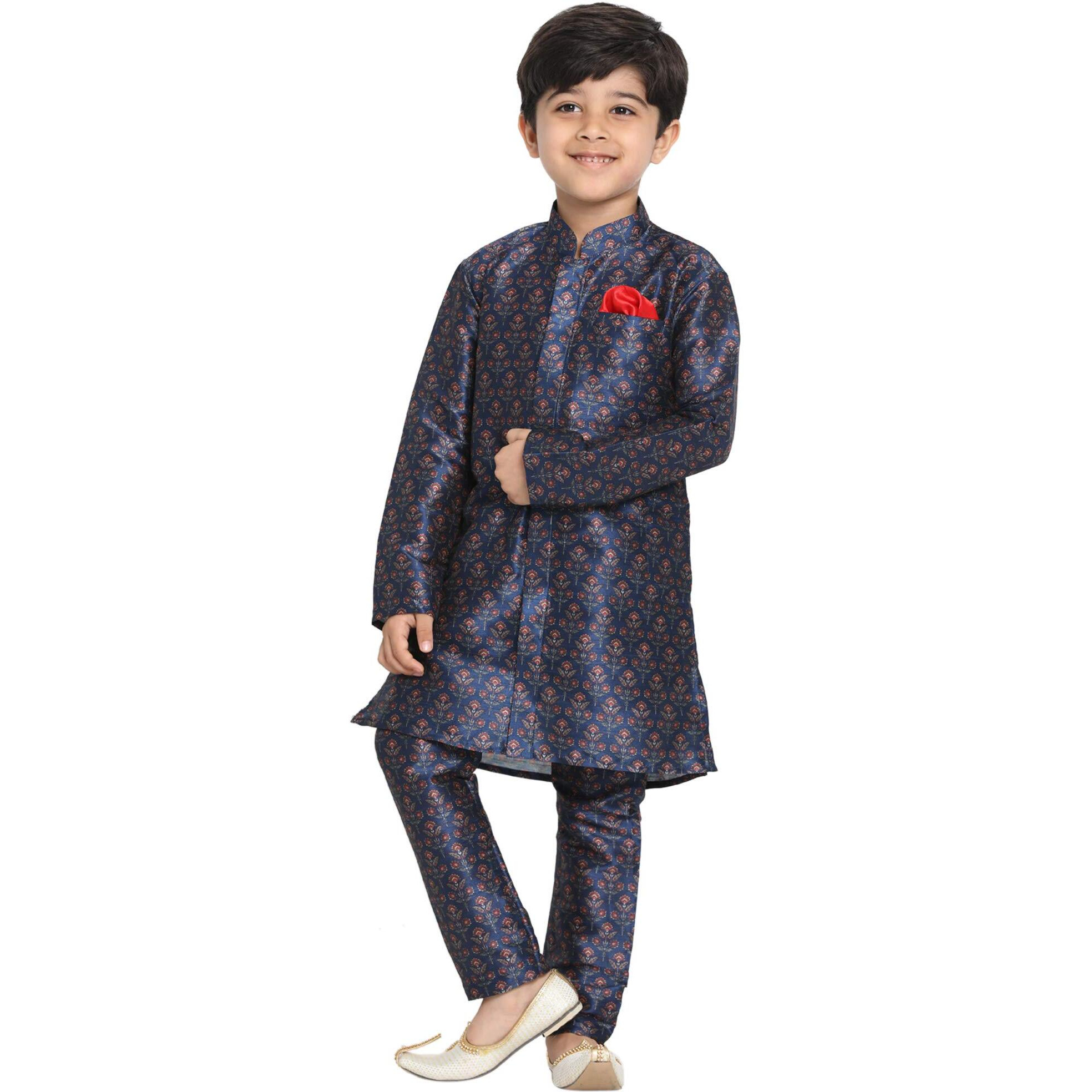Jbn Creation Boys' Multicolor-Base-Blue Silk Blend Kurta And Pyjama Set_Jbnbkp001Nb_30