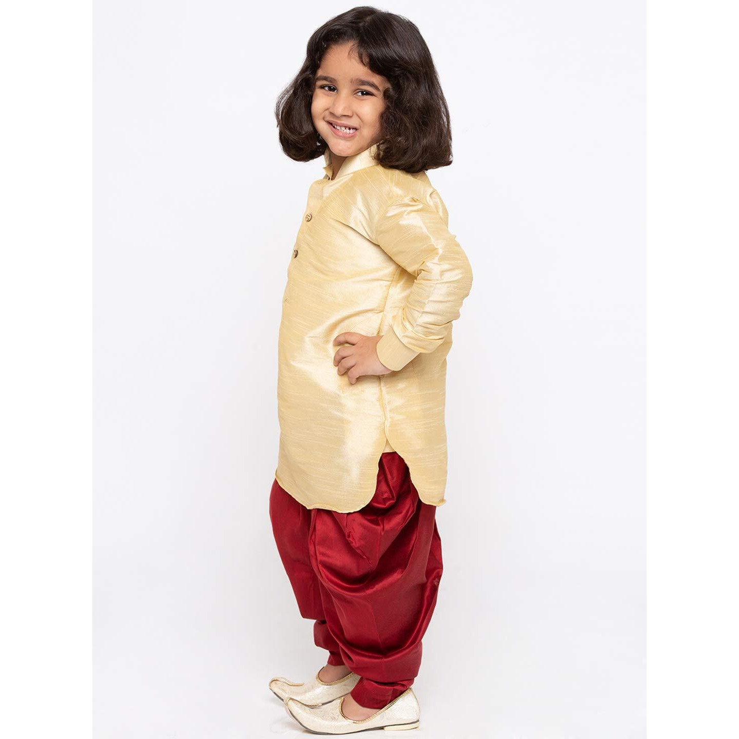 Jbn Creation Boys' Gold And Maroon Silk Blend Kurta And Dhoti Pant Set (Vasbuk001Goncdma, For 9-10 Years)