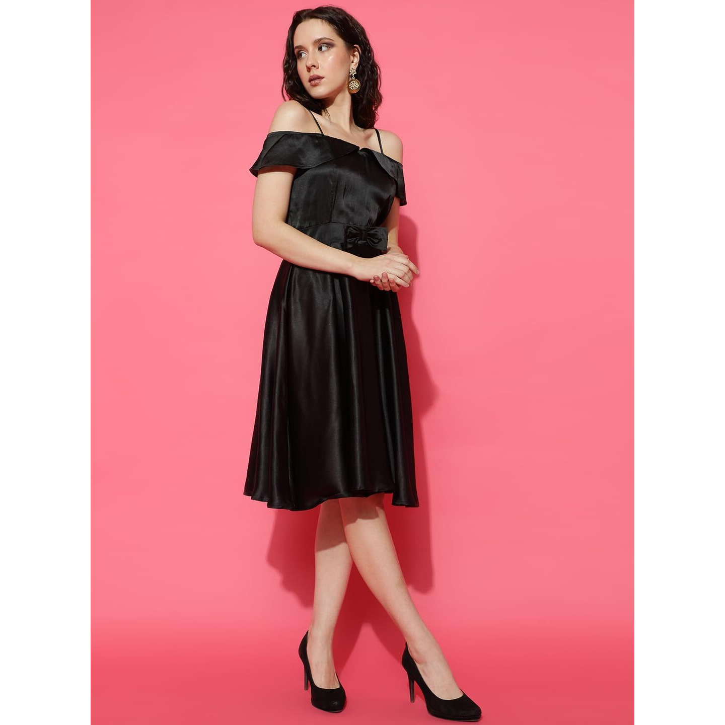 Kotty Women's Solid A Lion Dress(Black,M)