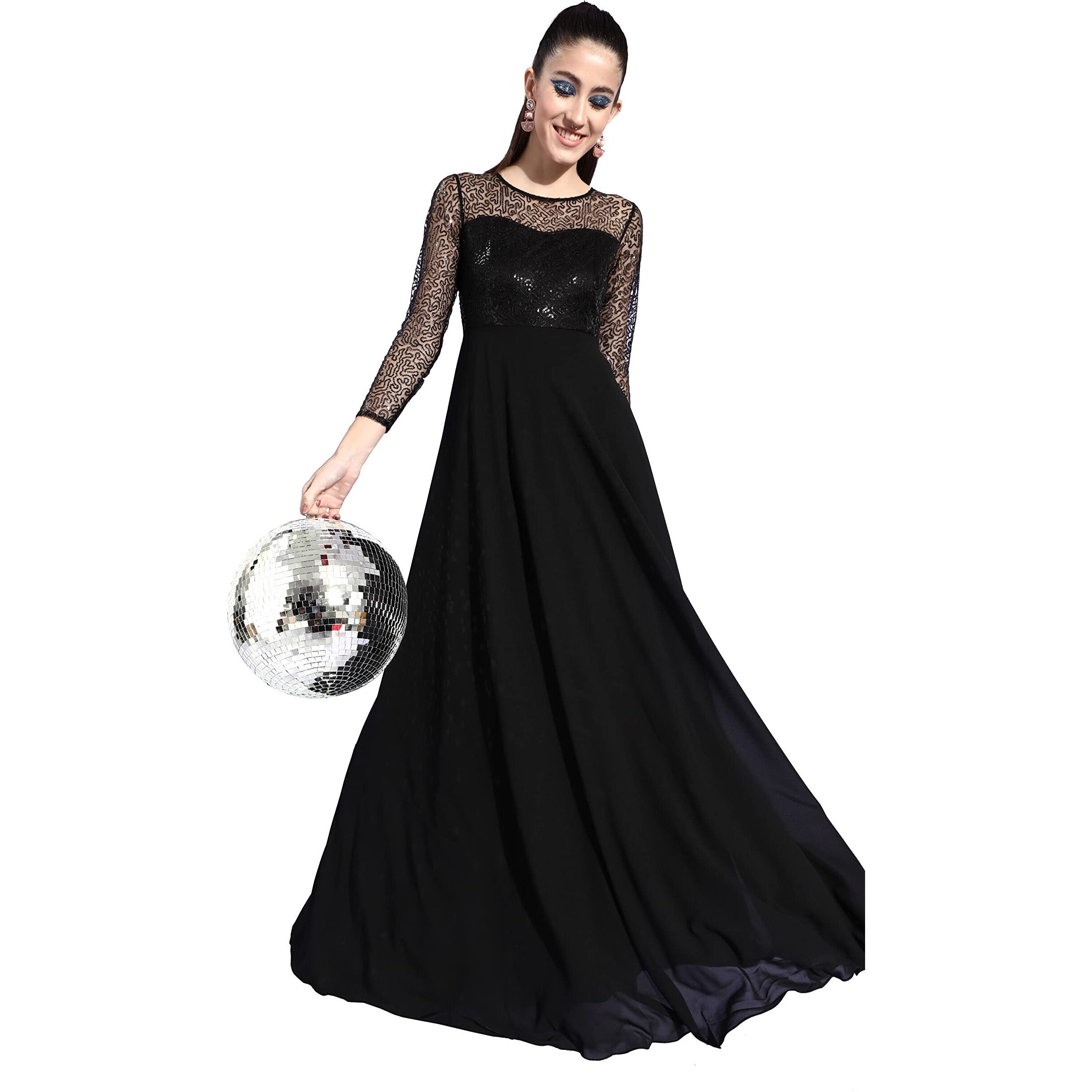 Miss Chase Women's Black Solid Embellished Maxi Dress(Mcaw21D06-21-62-05,Black,L)