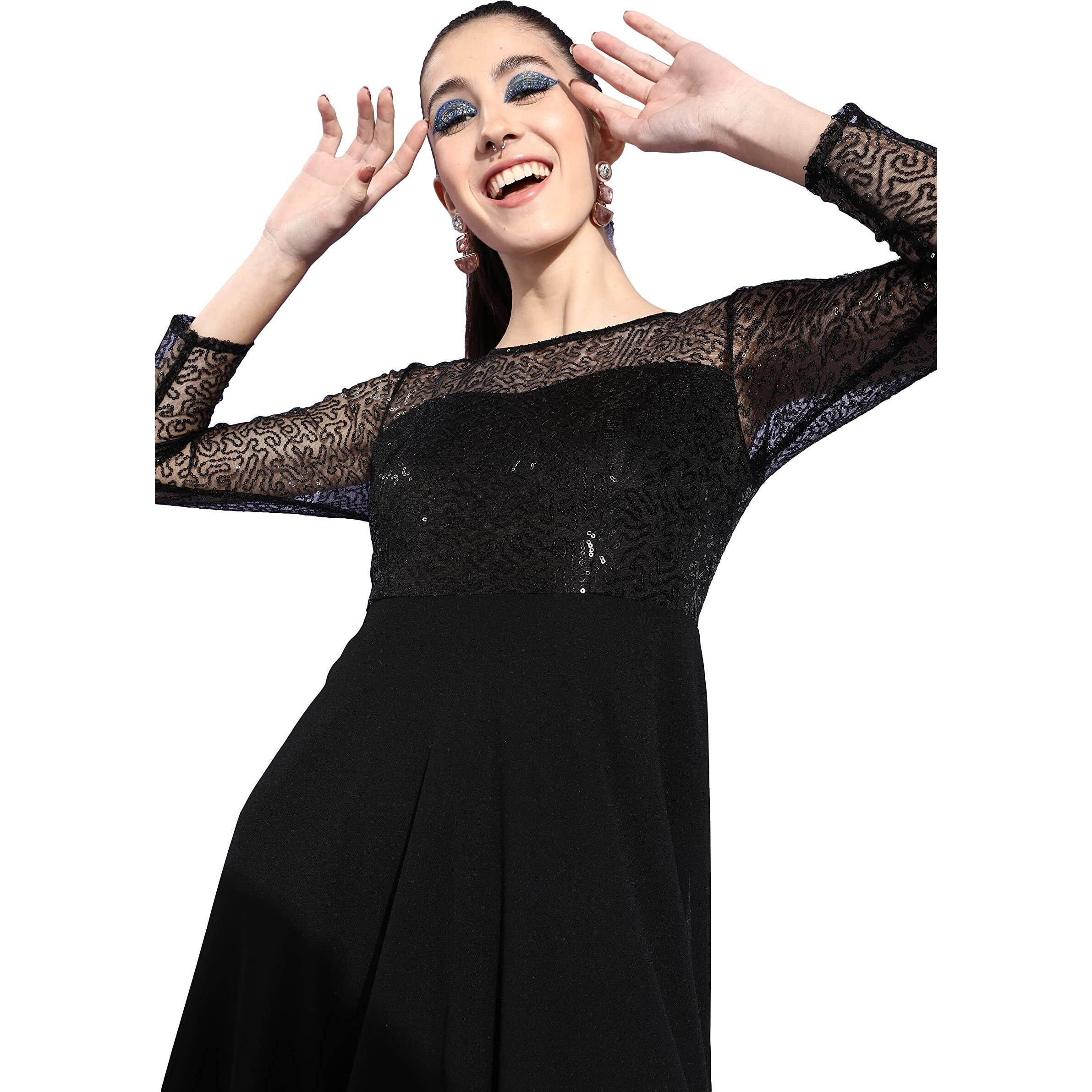 Miss Chase Women's Black Solid Embellished Maxi Dress(Mcaw21D06-21-62-05,Black,L)