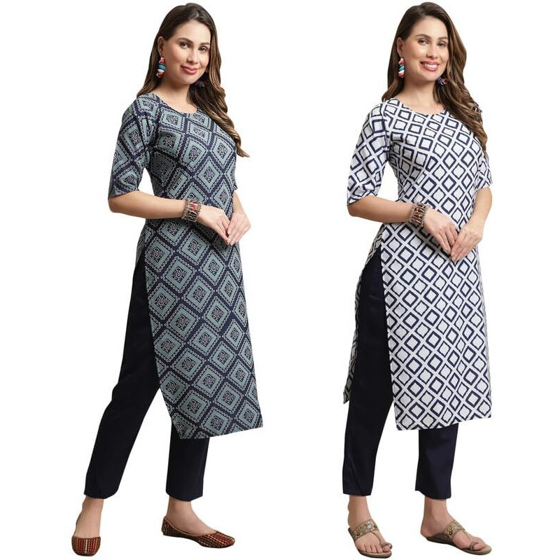 Pinkmint Women's Crepe Kurta Pant Set Kurta Set Regular Wear Kurta Pant(Pack Of 2) Blue