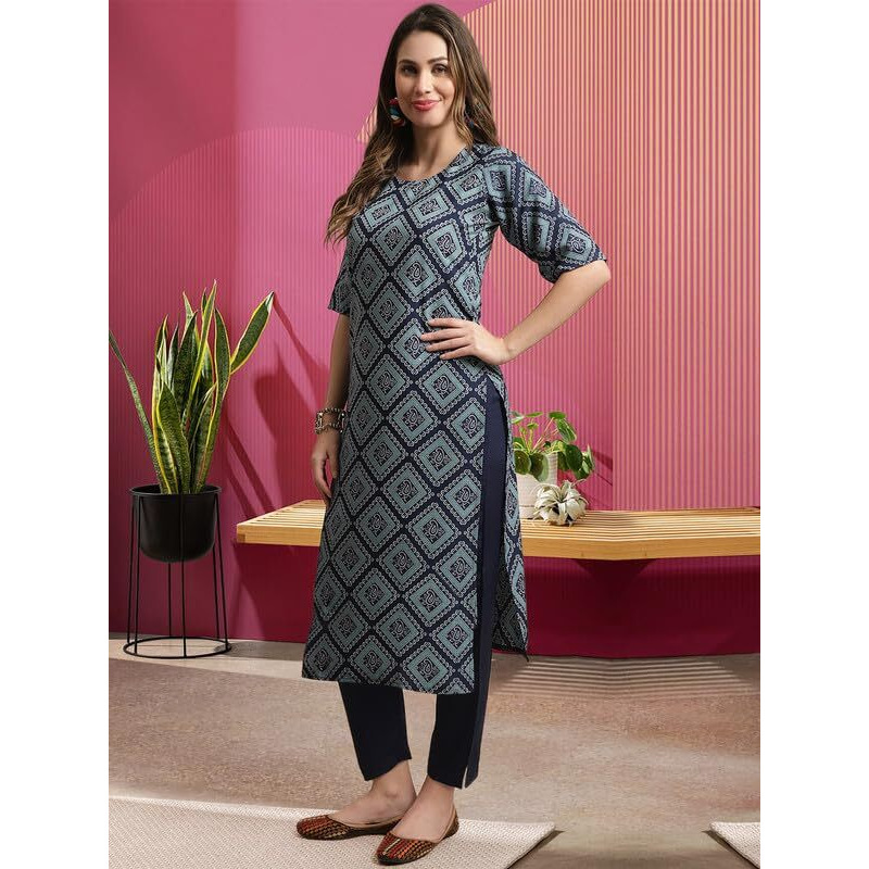 Pinkmint Women's Crepe Kurta Pant Set Kurta Set Regular Wear Kurta Pant(Pack Of 2) Blue