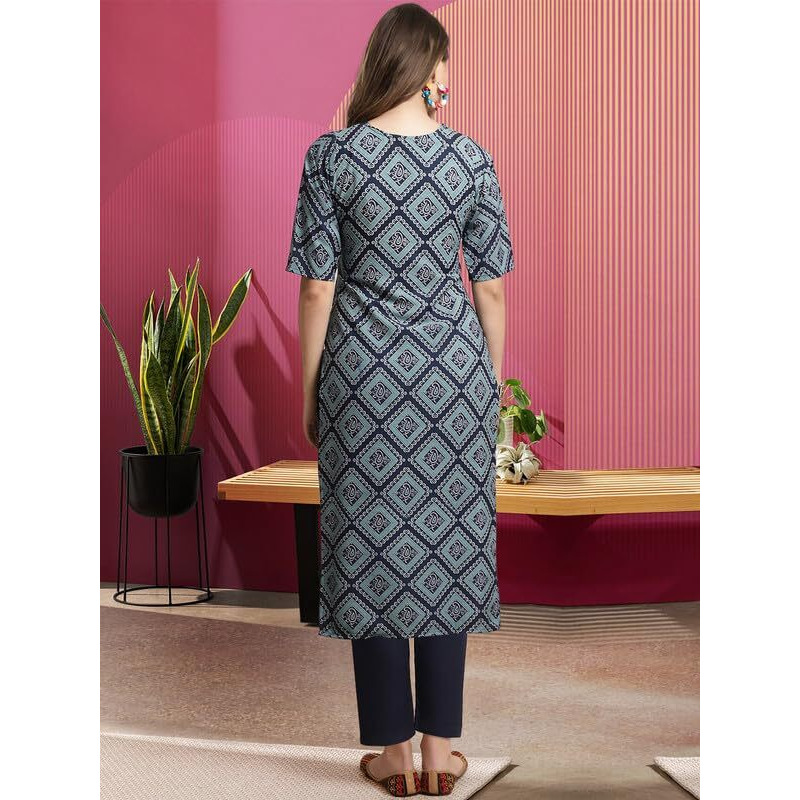 Pinkmint Women's Crepe Kurta Pant Set Kurta Set Regular Wear Kurta Pant(Pack Of 2) Blue