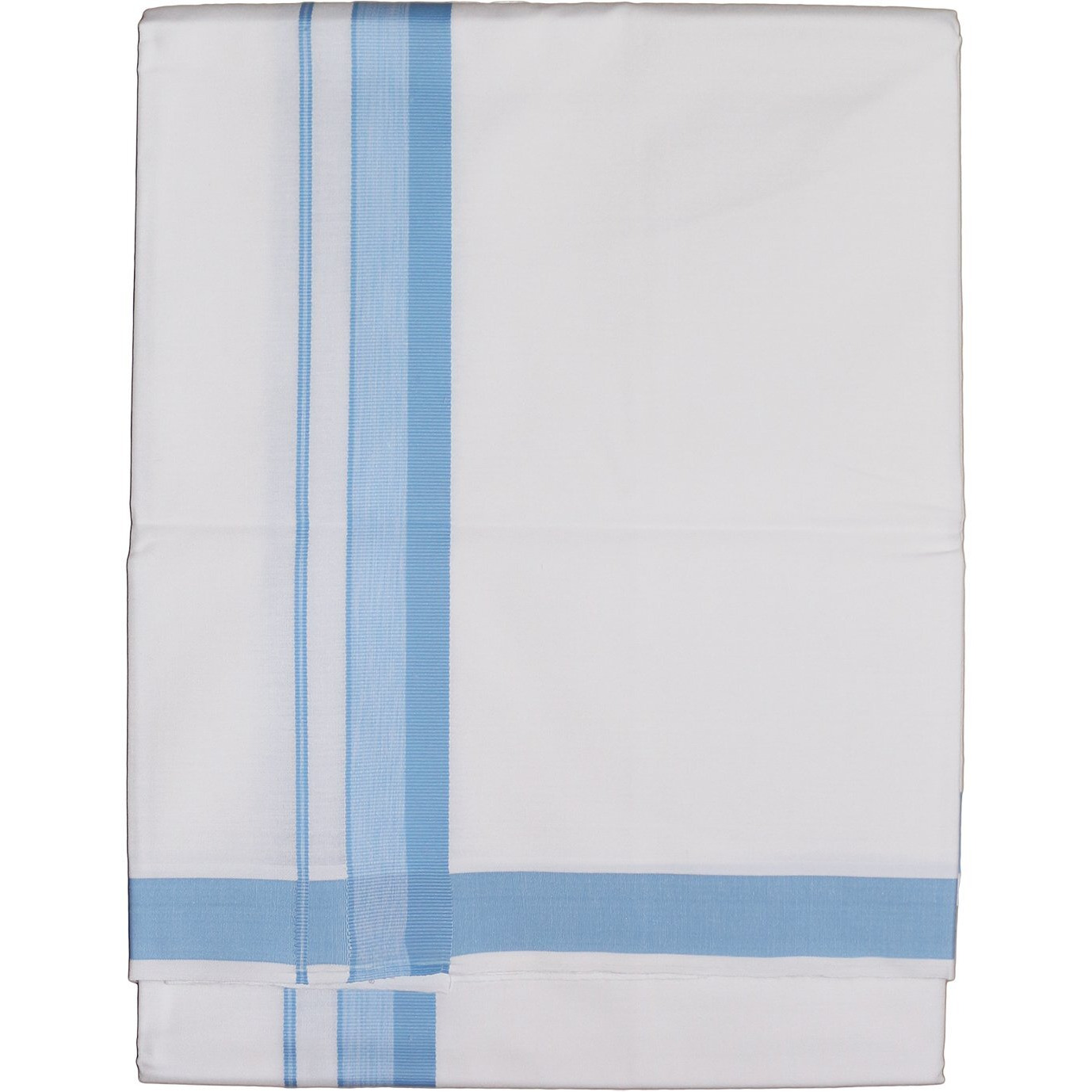 Prakasam Cotton Mens White Single Poly Cotton Dhoti With Fancy Border (1.28X2.00 Mtrs) (Gold Star) (Blue)