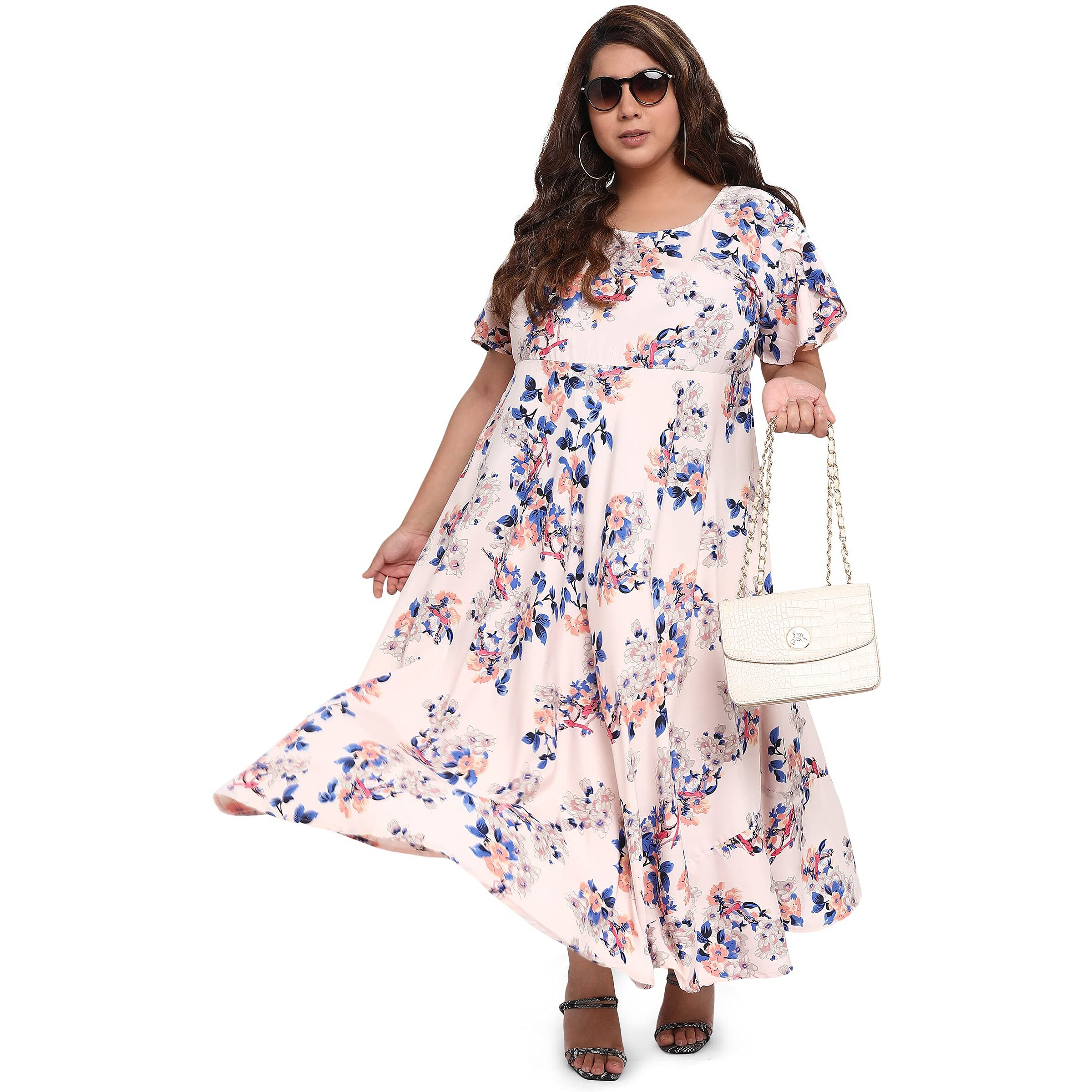 Oomph Women's Western & Fusion Wear Crepe A-Line Maxi Plus Size Dress - Daisy White - Od238_8Xl