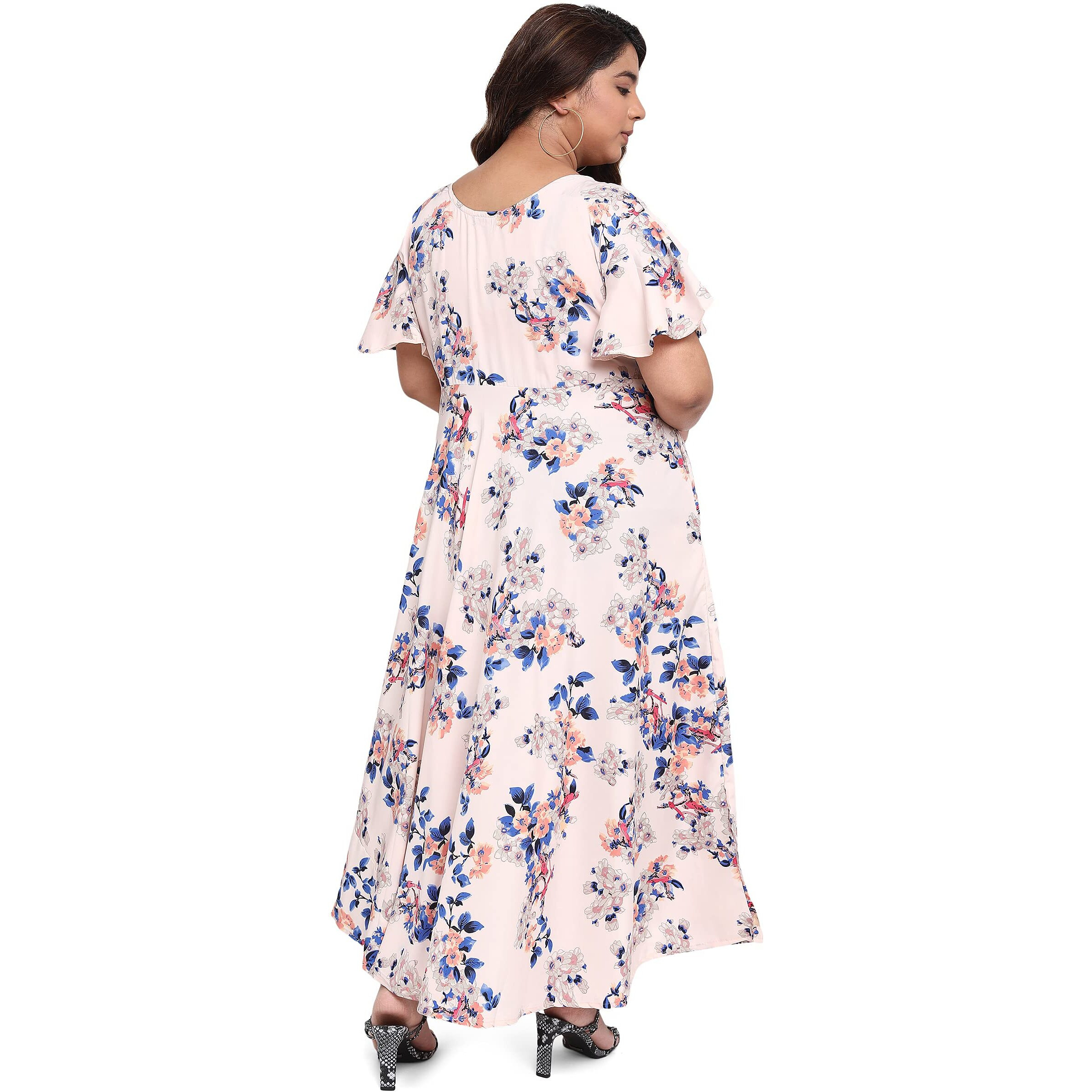 Oomph Women's Western & Fusion Wear Crepe A-Line Maxi Plus Size Dress - Daisy White - Od238_8Xl
