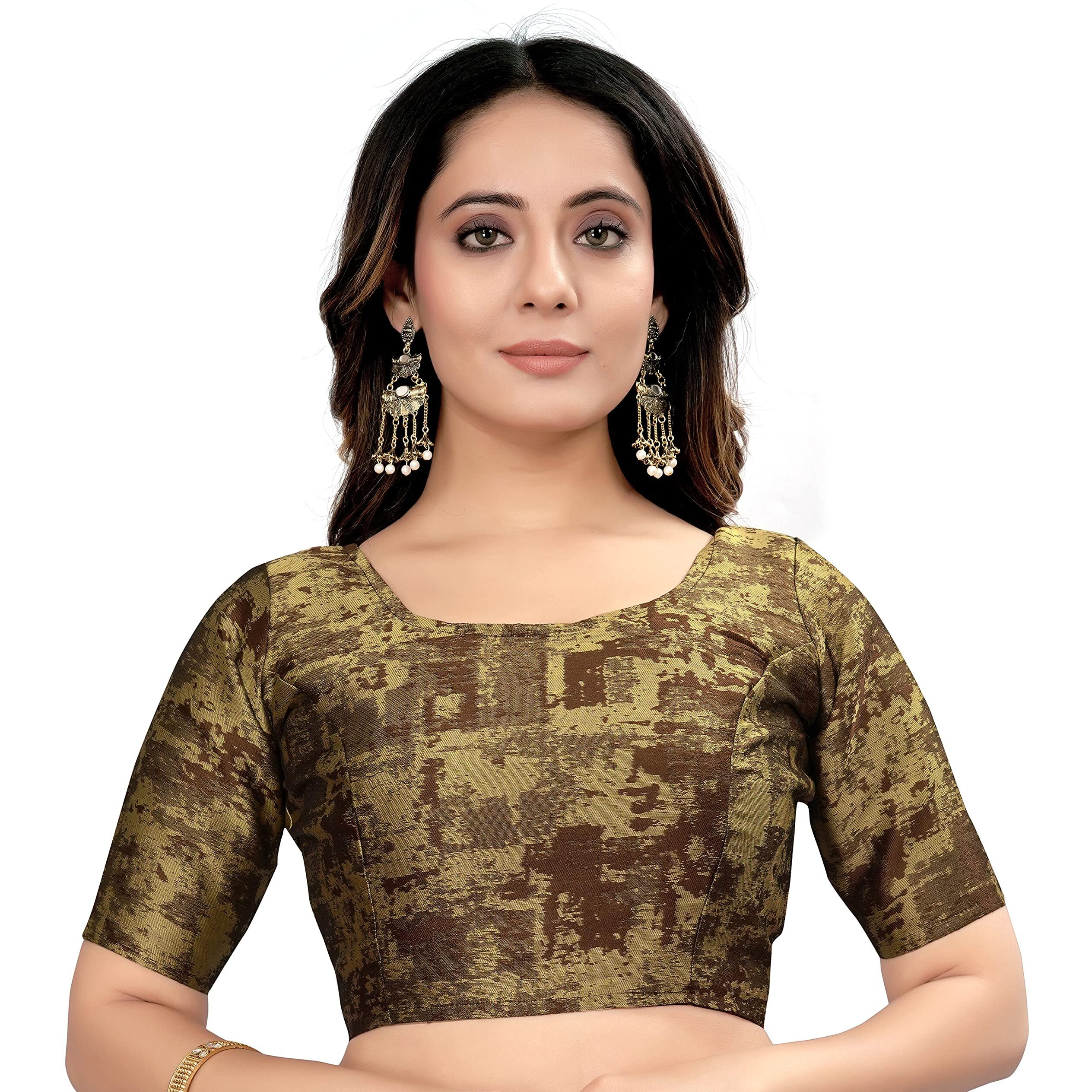 Pujia Mills Women's Ultra Silk Half Sleevee U Neck Simple Blouse(Ultra Brown)