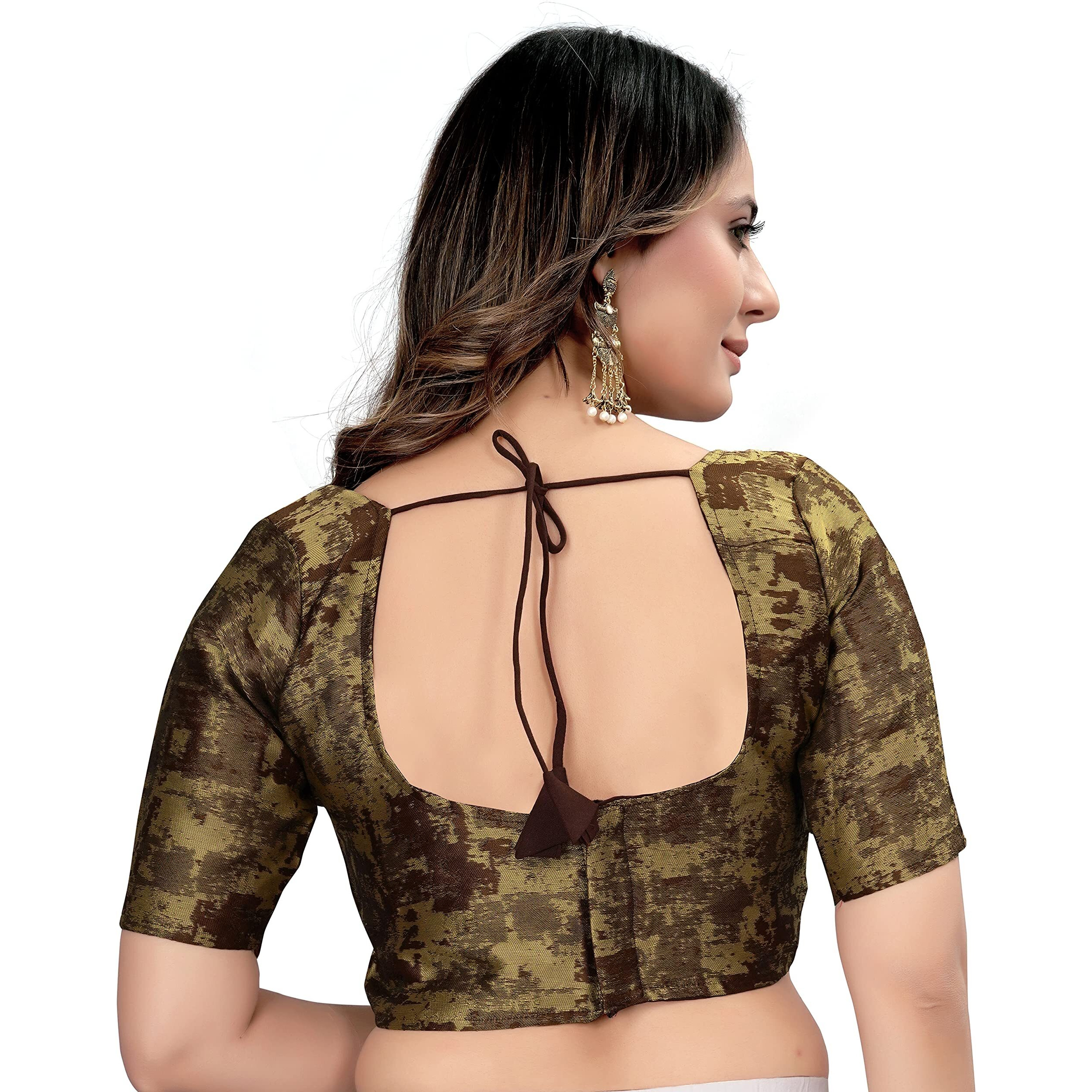 Pujia Mills Women's Ultra Silk Half Sleevee U Neck Simple Blouse(Ultra Brown)