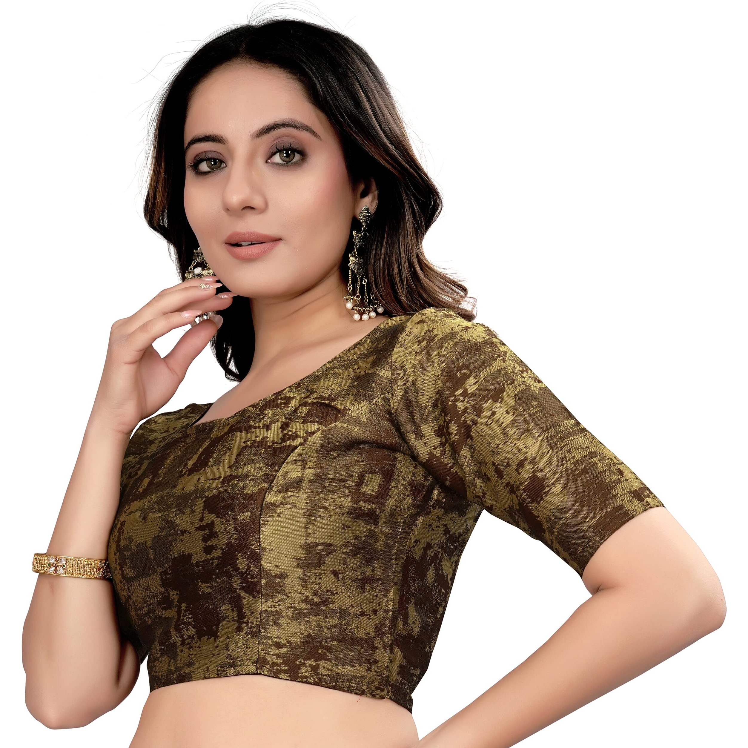 Pujia Mills Women's Ultra Silk Half Sleevee U Neck Simple Blouse(Ultra Brown)