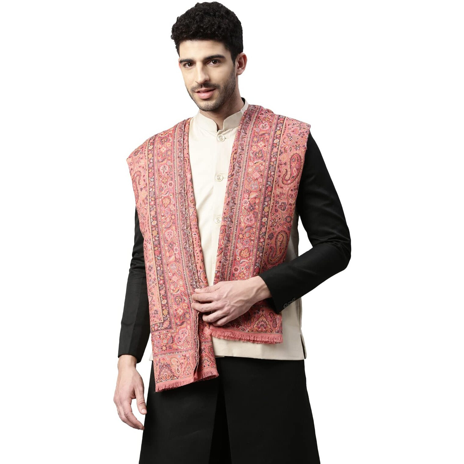 Pashmoda Men Gulzaar Kaani Woven Design Stole (Size 71X203 Cm, Black Color)