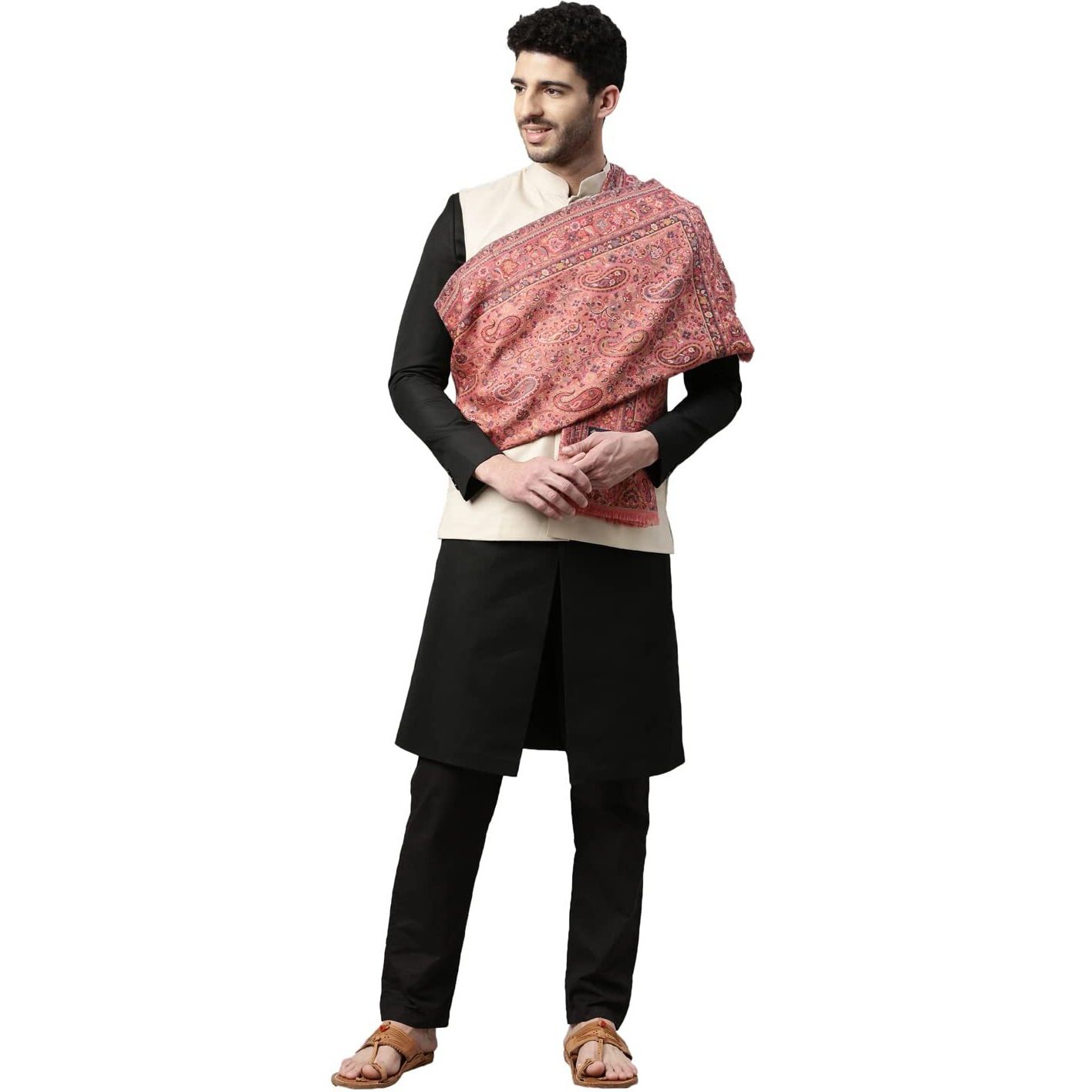 Pashmoda Men Gulzaar Kaani Woven Design Stole (Size 71X203 Cm, Black Color)