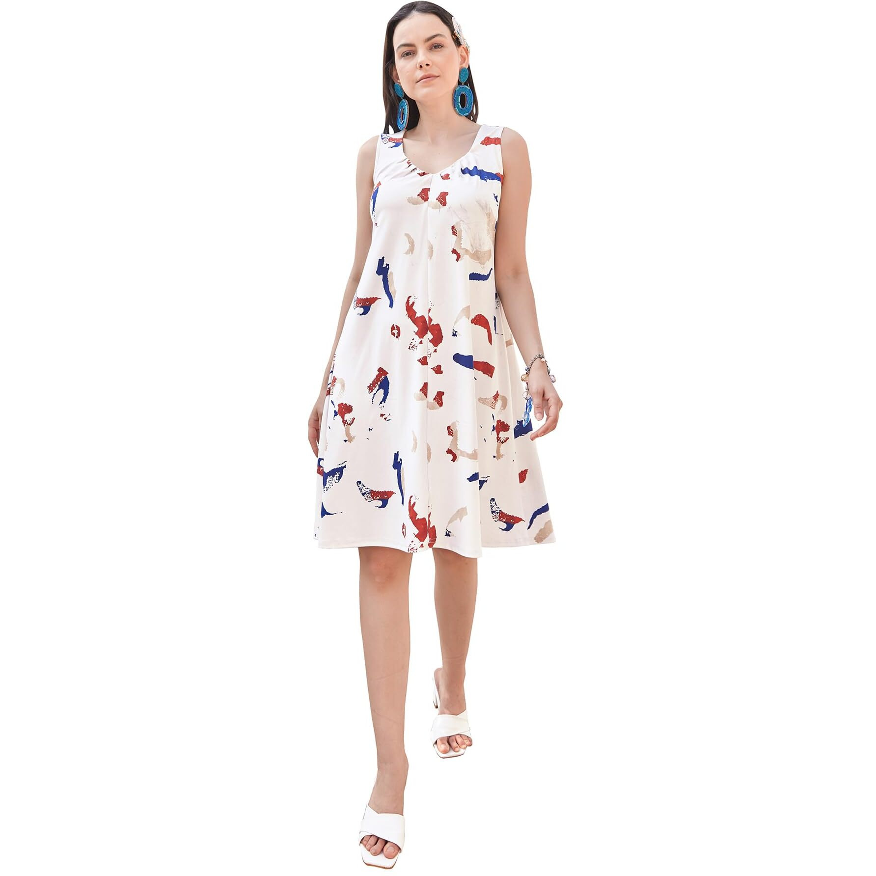 Purvaja Womens Tank Above Knee Length Dress (Wini-054-Break_White_Large)