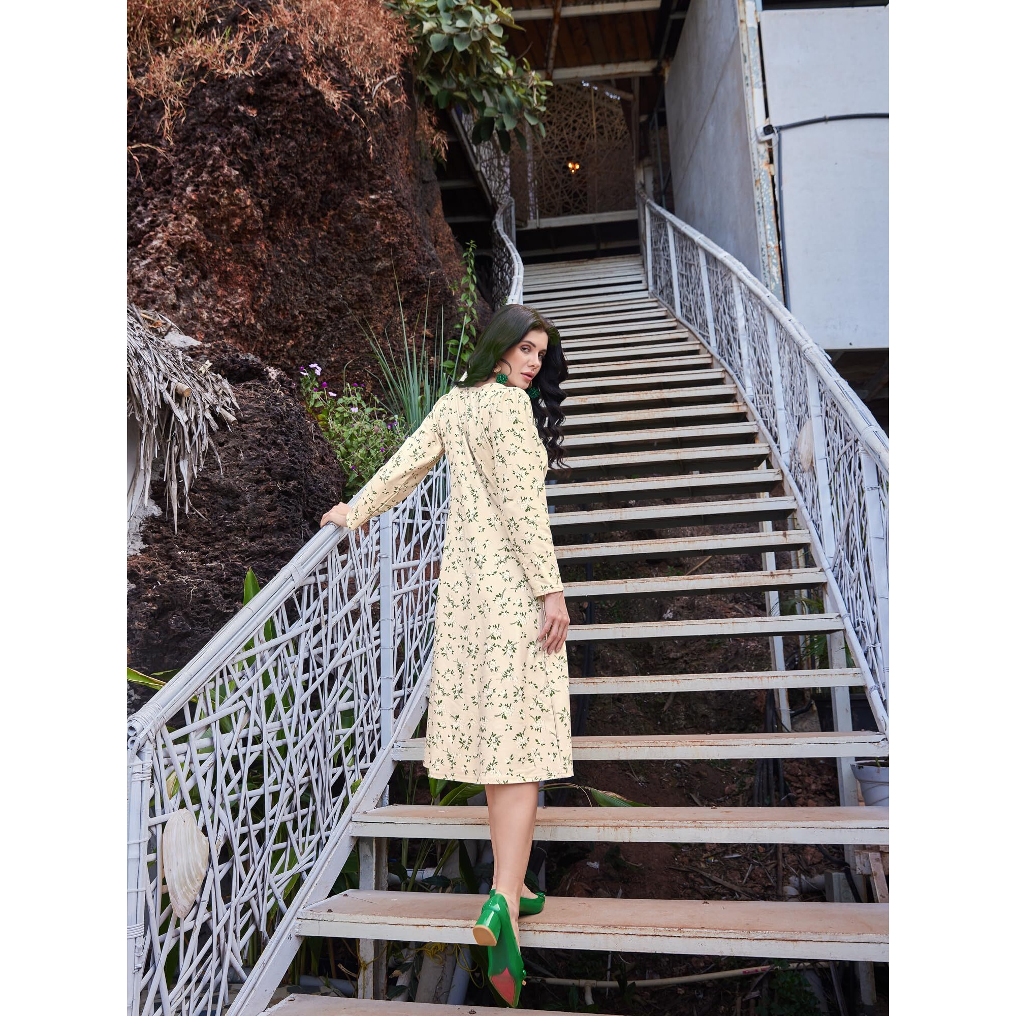 Purvaja Womens A-Line Midi Length Dress (Wini-010-Dusty_Green_Small)