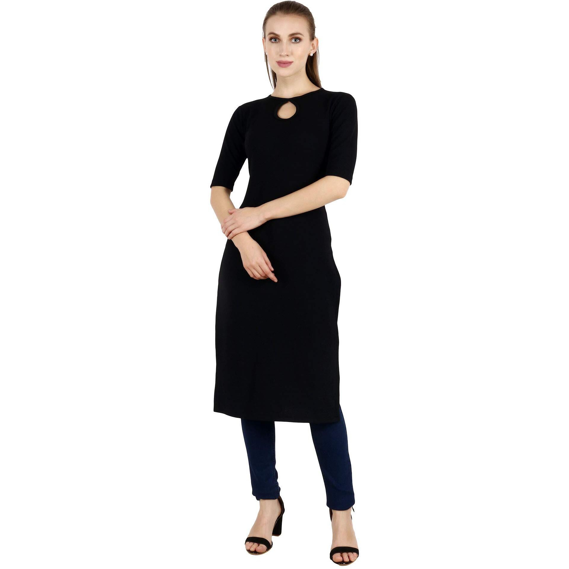 Popwings Casual Black Key Hole Streachable Kurti