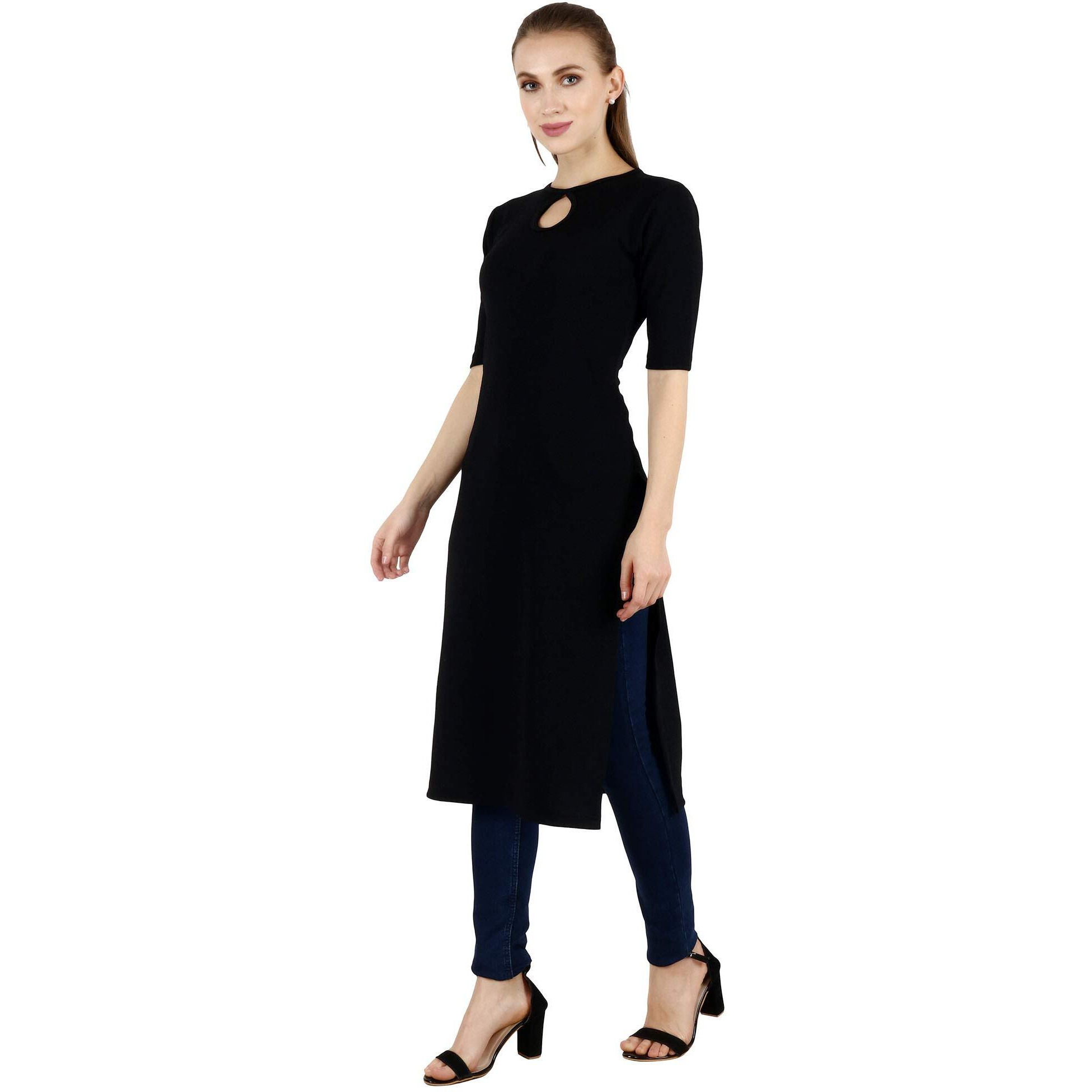 Popwings Casual Black Key Hole Streachable Kurti