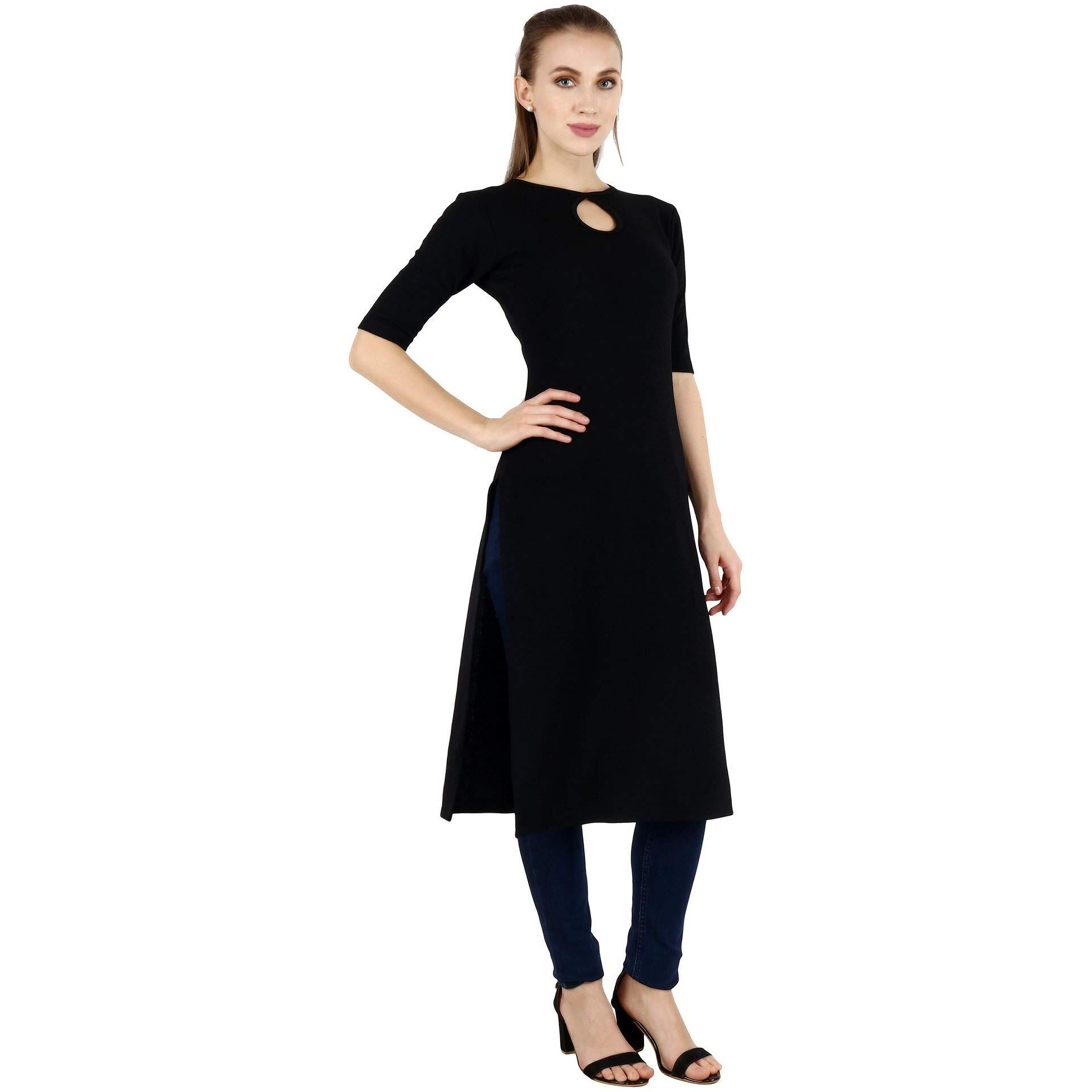 Popwings Casual Black Key Hole Streachable Kurti