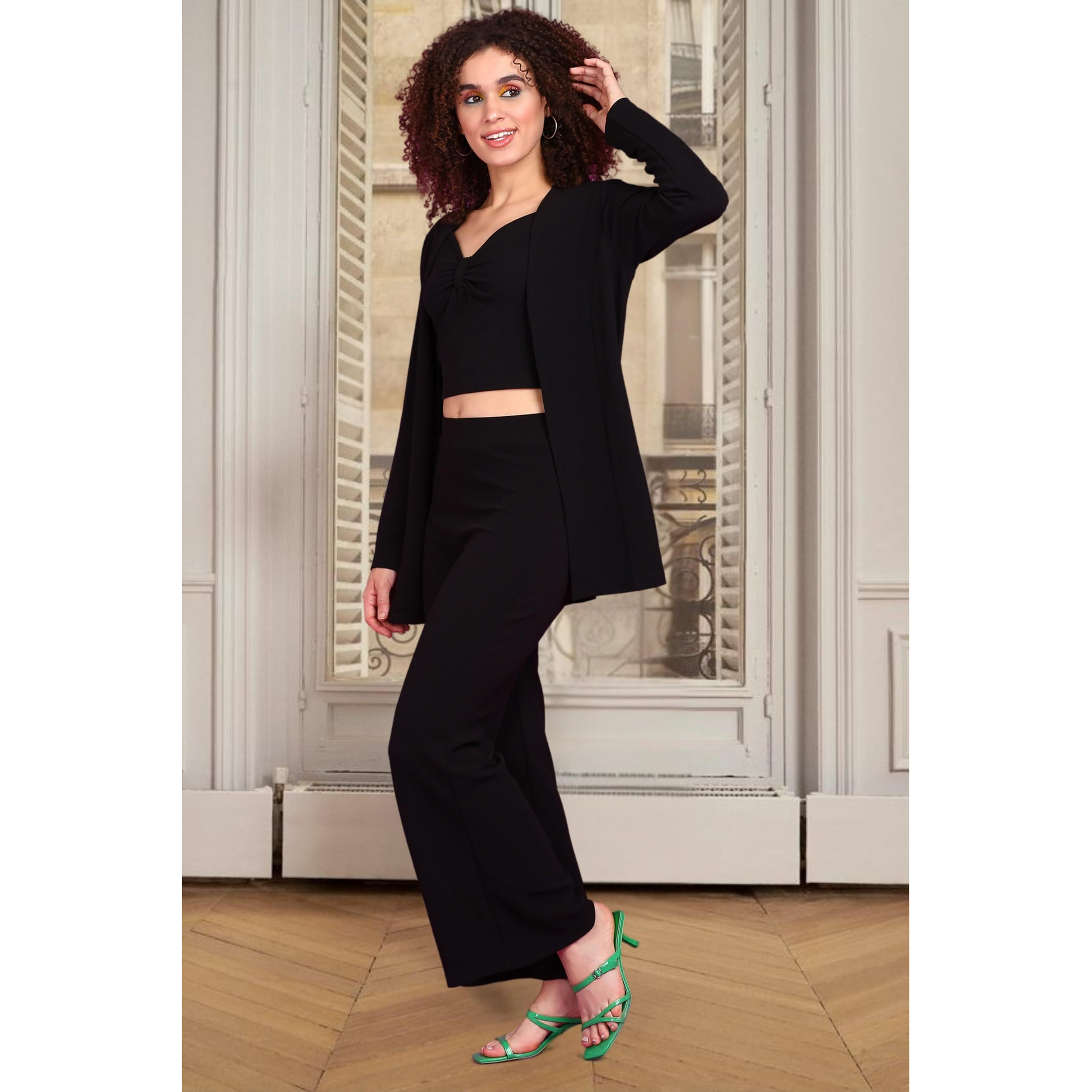 Popwings Women Casual Black 3 Pieces Maxi Co-Ords Set