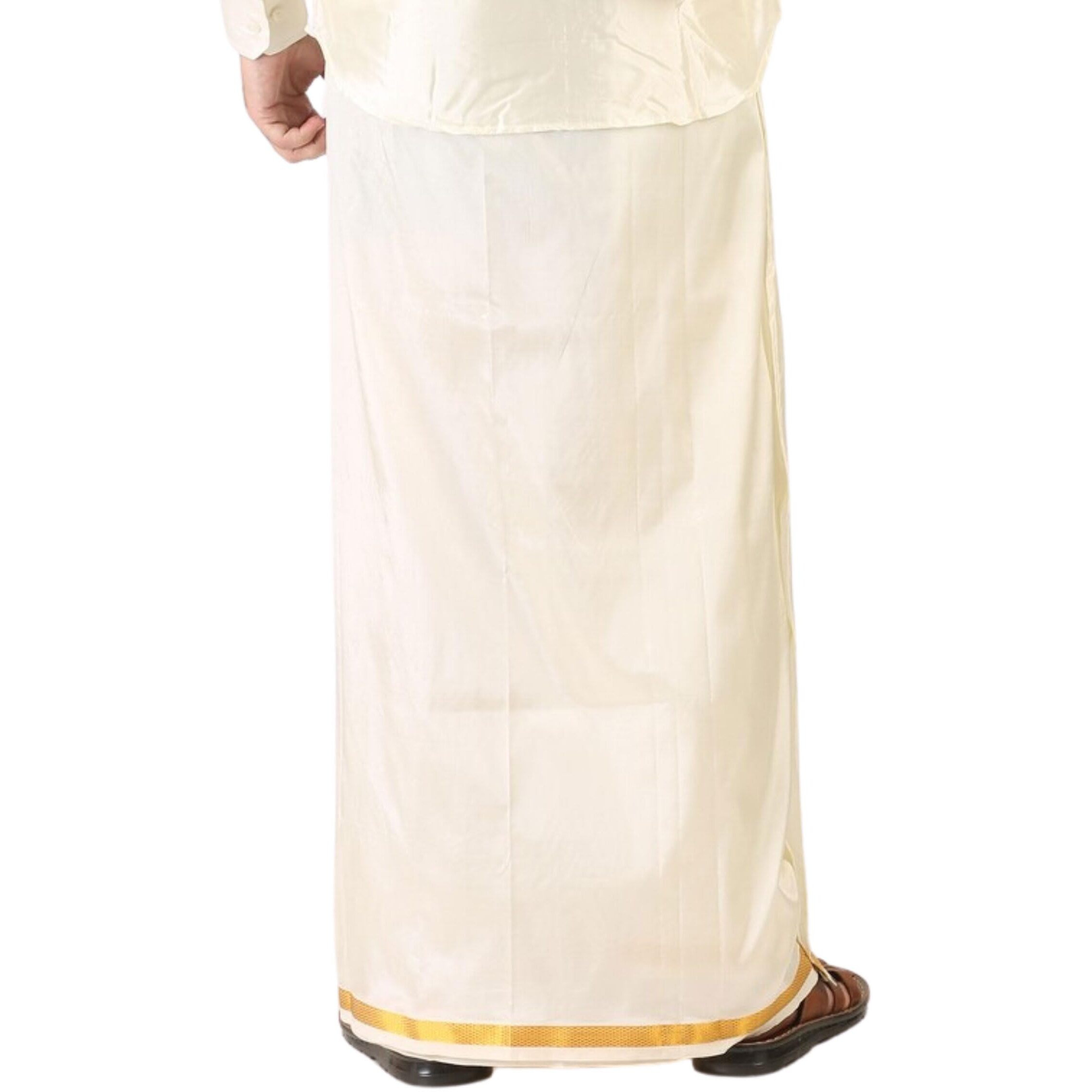 Prakasam Cotton Mens Silk Wedding Asha (Polyester Blended) Cream Colour Dhoti Double Dhoti (1.30X3.60 Mtrs)-(Border Size -1 Inch-50K)