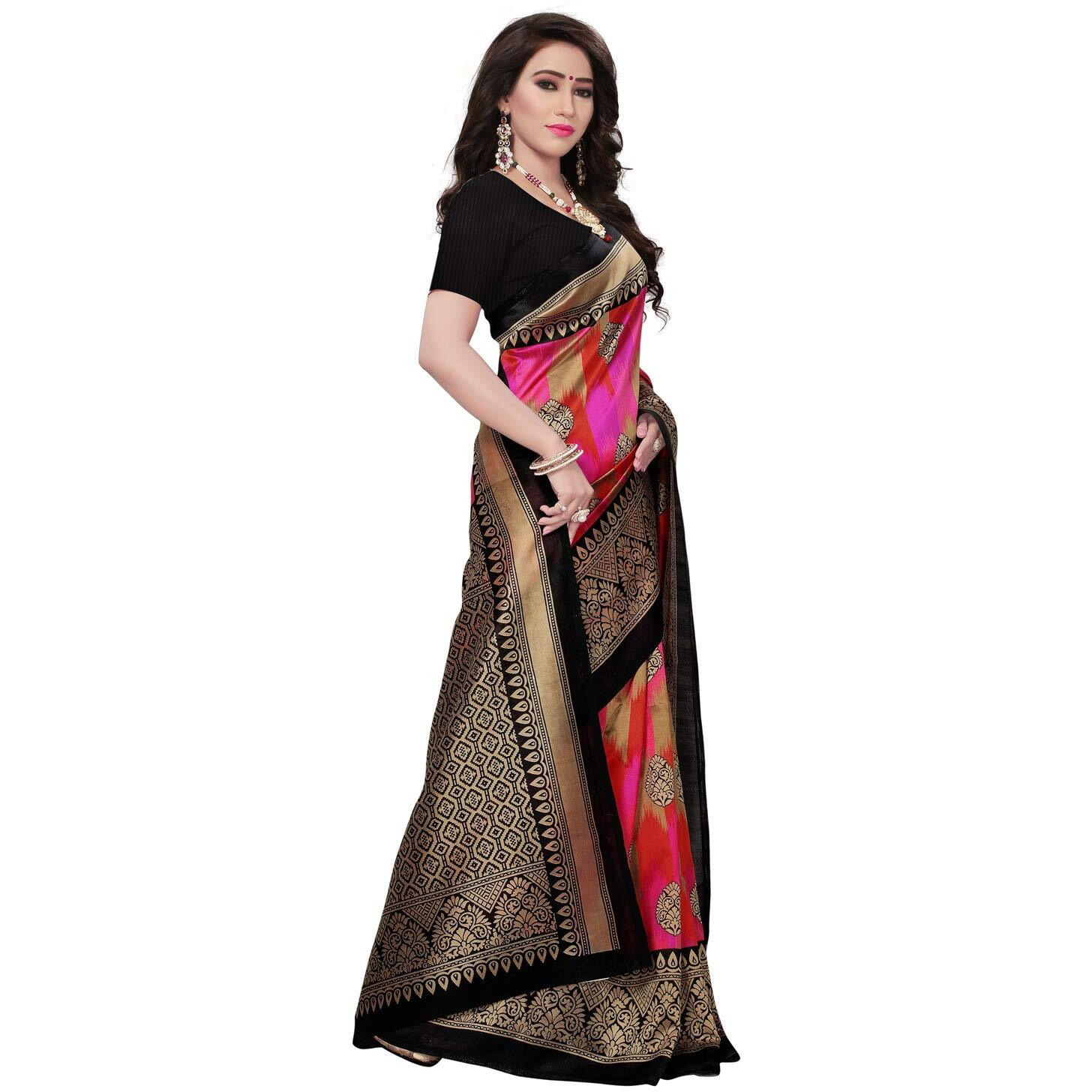 Satrani Art Silk With Blouse Piece Saree (Pack Of 2) (800St39_815St199_Red And Blue_One Size)