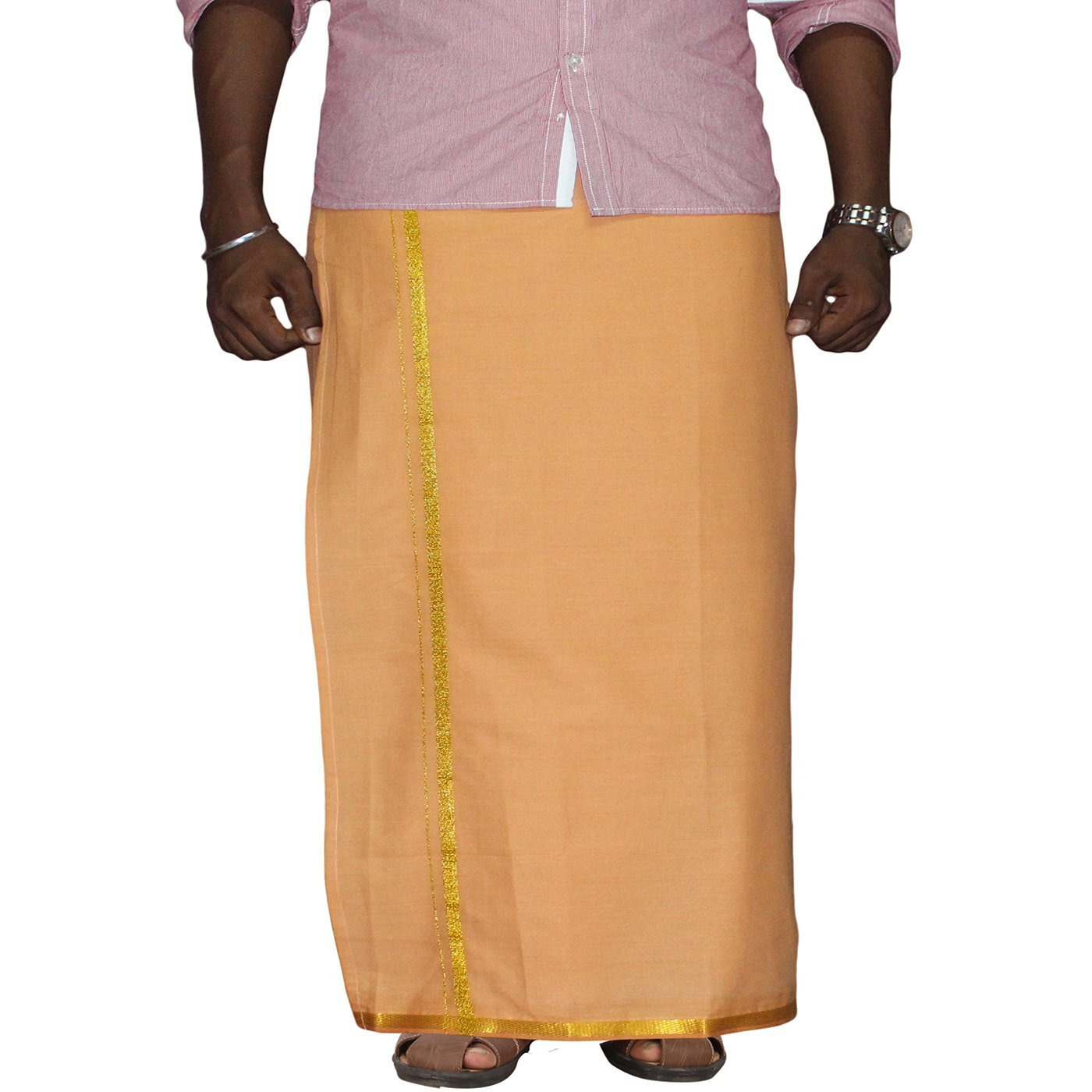 Prakasam Cotton Men's Single L.Kavi Colour With Jari Border Welcro Pocket Dhoti (Hip Size-40)-(Length-42Inches)
