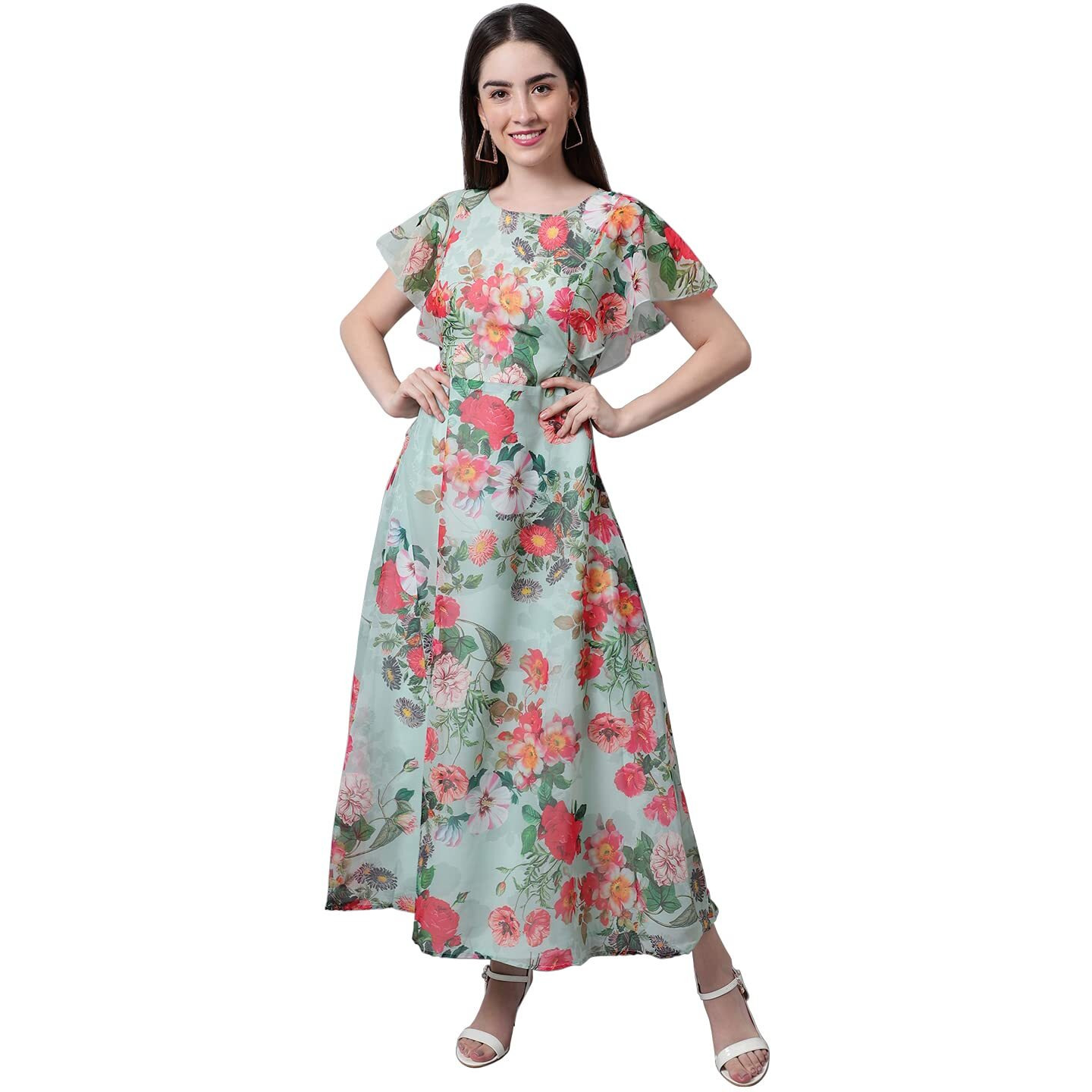 Shasmi Women's Georgette Digital Floral Printed Gown Dress For Women (Gown Dress 35) (Large, Pista) Light Green