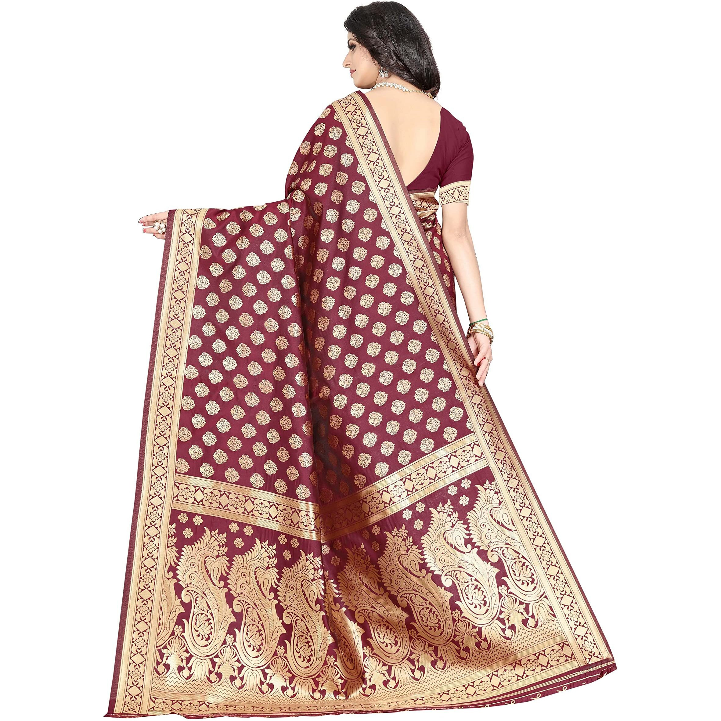 Shasmi Sarees Women's Art Silk Maroon Kanchipuram Saree (San Pari 72 Maroon)