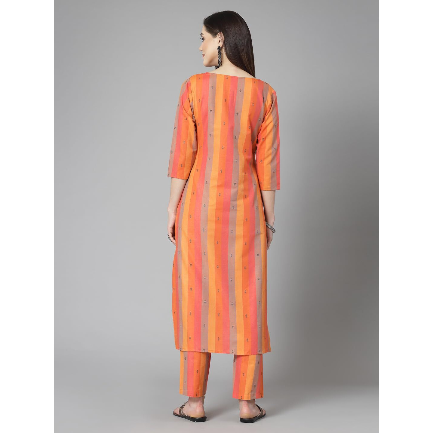 Stylum Women's Woven Design Cotton Blend Straight Kurta Pant Set (Kporangeoreo42_Orange, Xl)