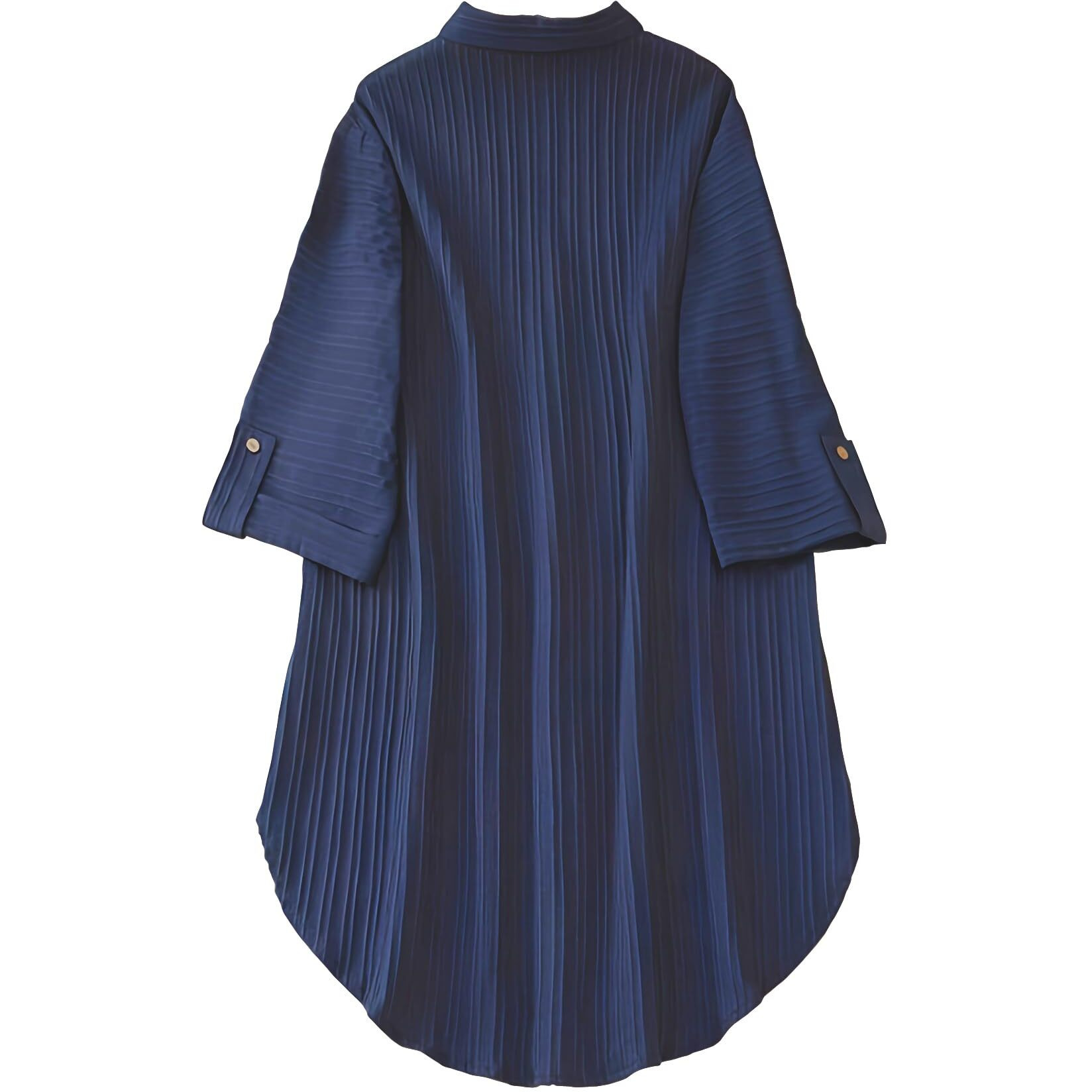 Shasmi Women's Navy Blue Solid Color Woven Long Sleeve Shirt Dress With Button Cuff, Business Casual (Dress 160 N Blue-2Xl)