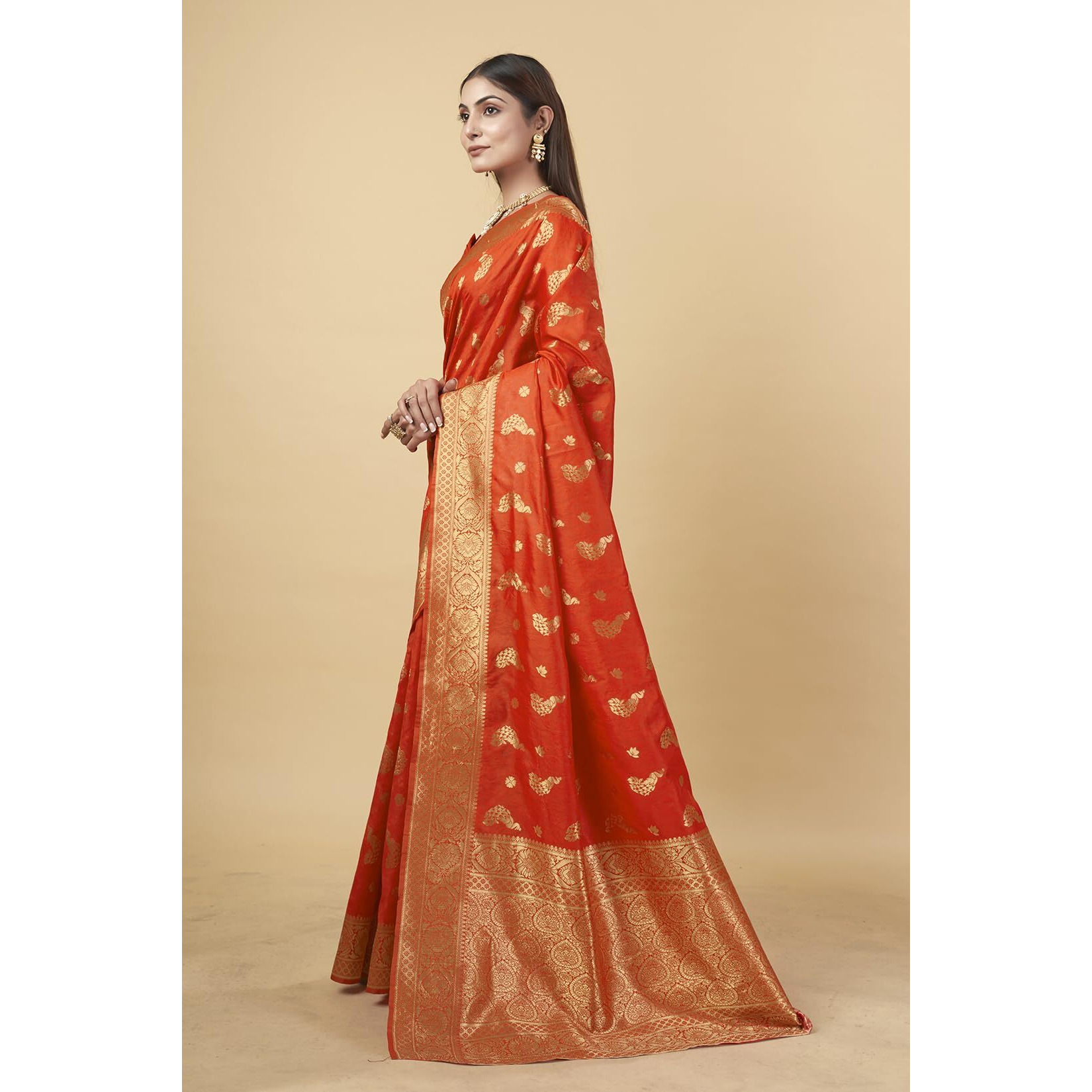 Shasmi Women's Banarasi Saree Pure Kanjivaram Silk Saree Soft New Ladies 2025 Design Wear Pattu Sarees Latest Party Sari Collections With Blouse Piece For Wedding Sadi (Pari-188 Orange)
