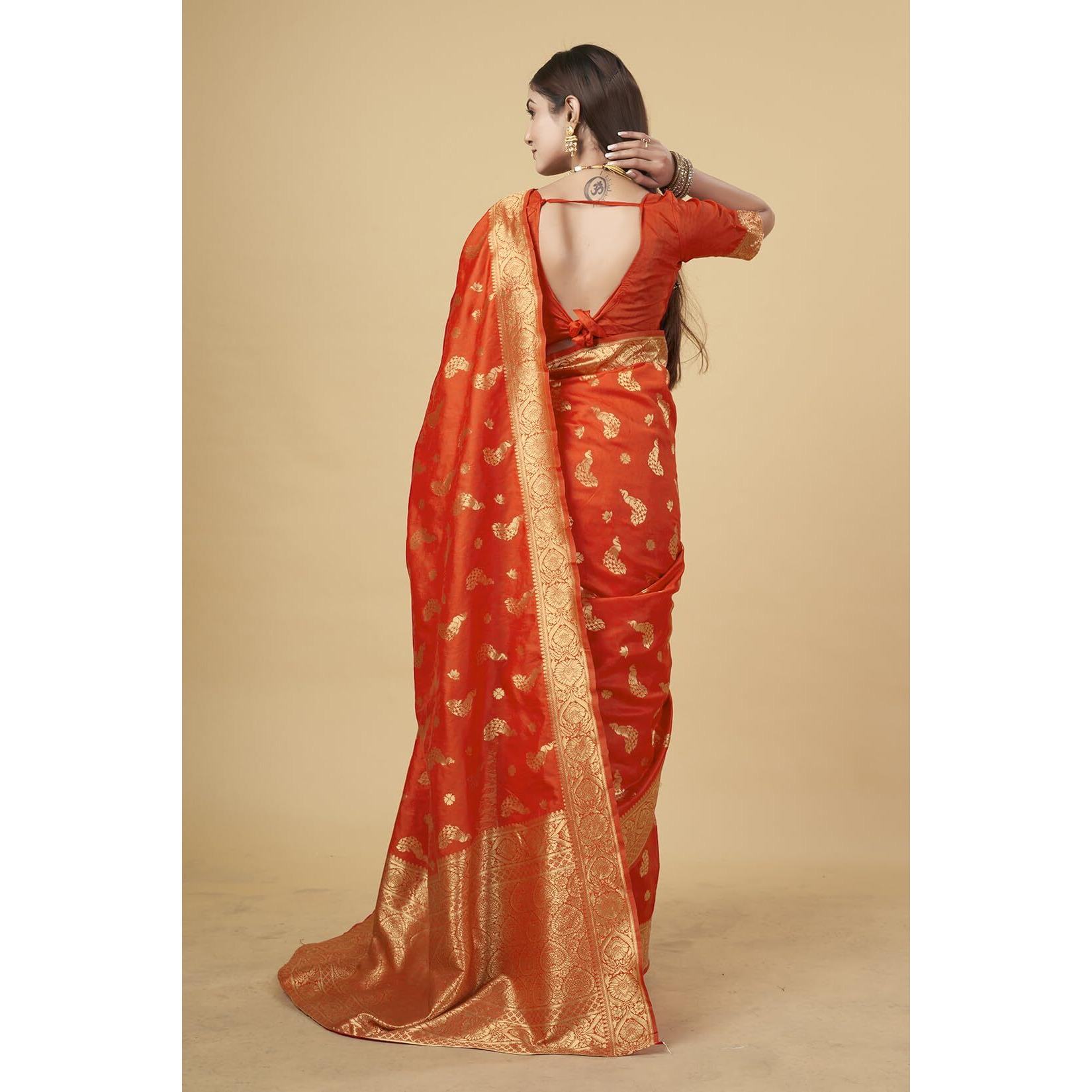 Shasmi Women's Banarasi Saree Pure Kanjivaram Silk Saree Soft New Ladies 2025 Design Wear Pattu Sarees Latest Party Sari Collections With Blouse Piece For Wedding Sadi (Pari-188 Orange)