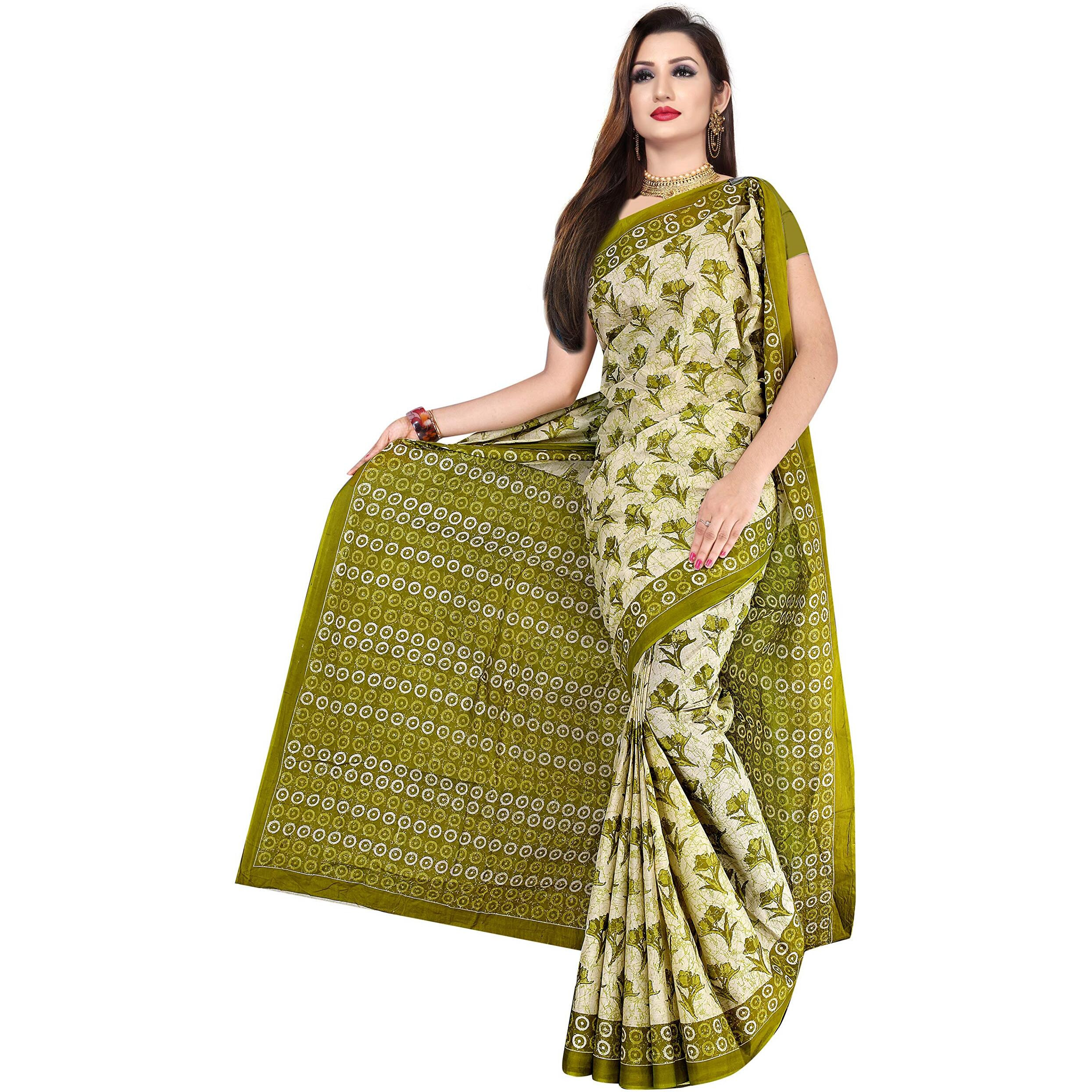 Tamaira Fashion Women's Plain Cotton Saree (1338_Green)